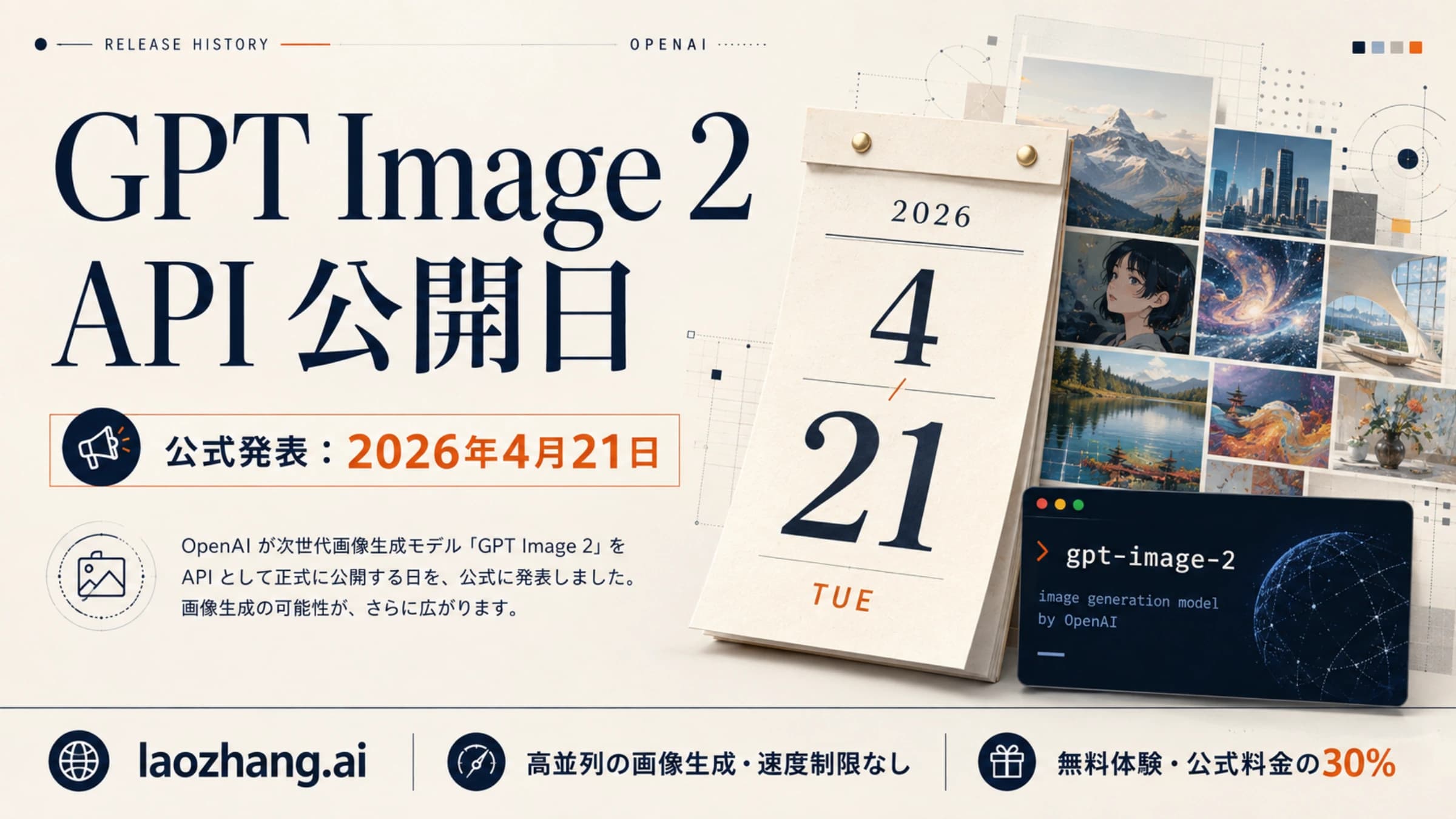 2026年4月21日のカレンダーとGPT Image 2 APIの公開を示す図