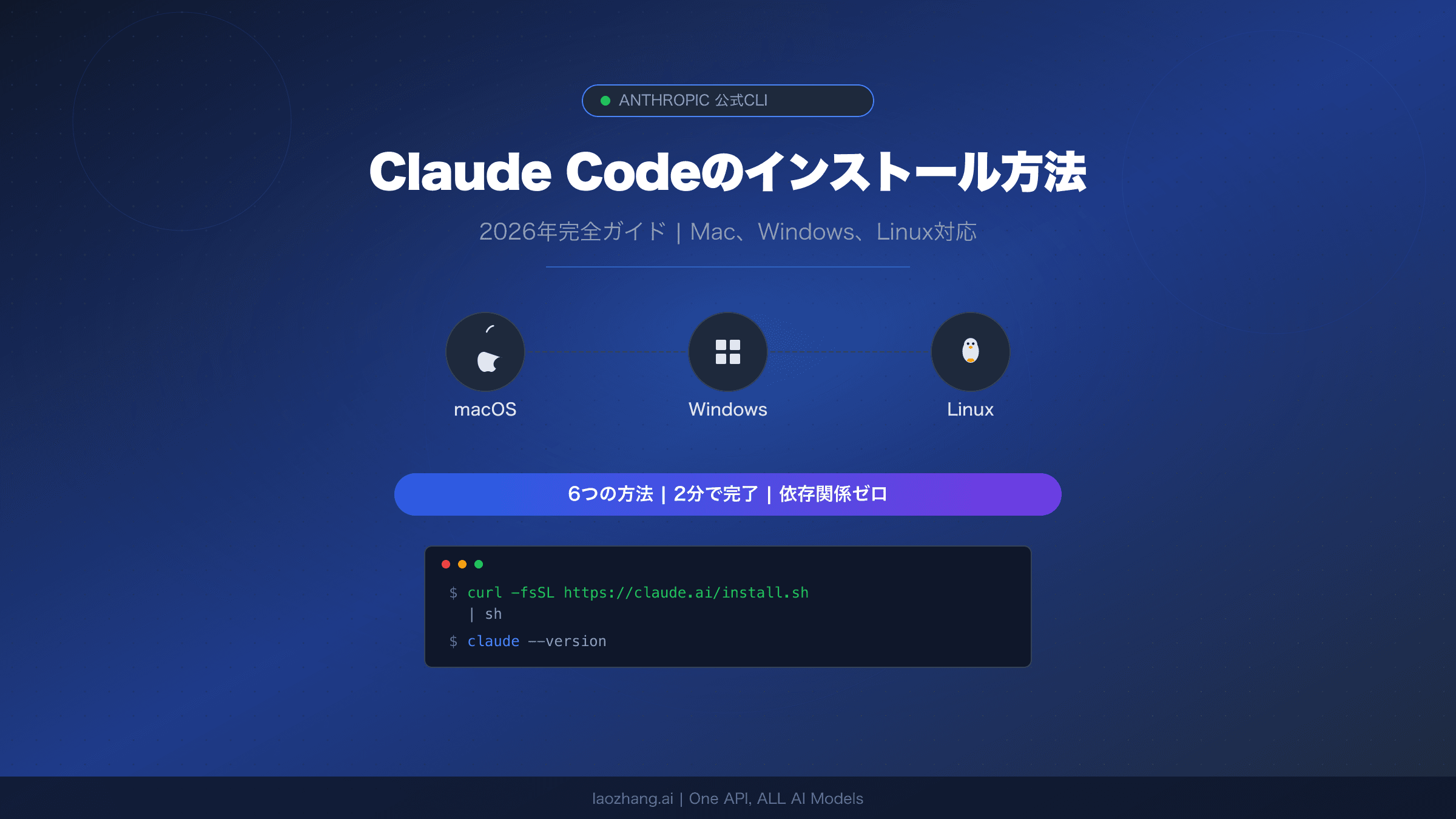 Claude Codeのインストール方法 2026年版 Mac Windows Linux完全ガイド
