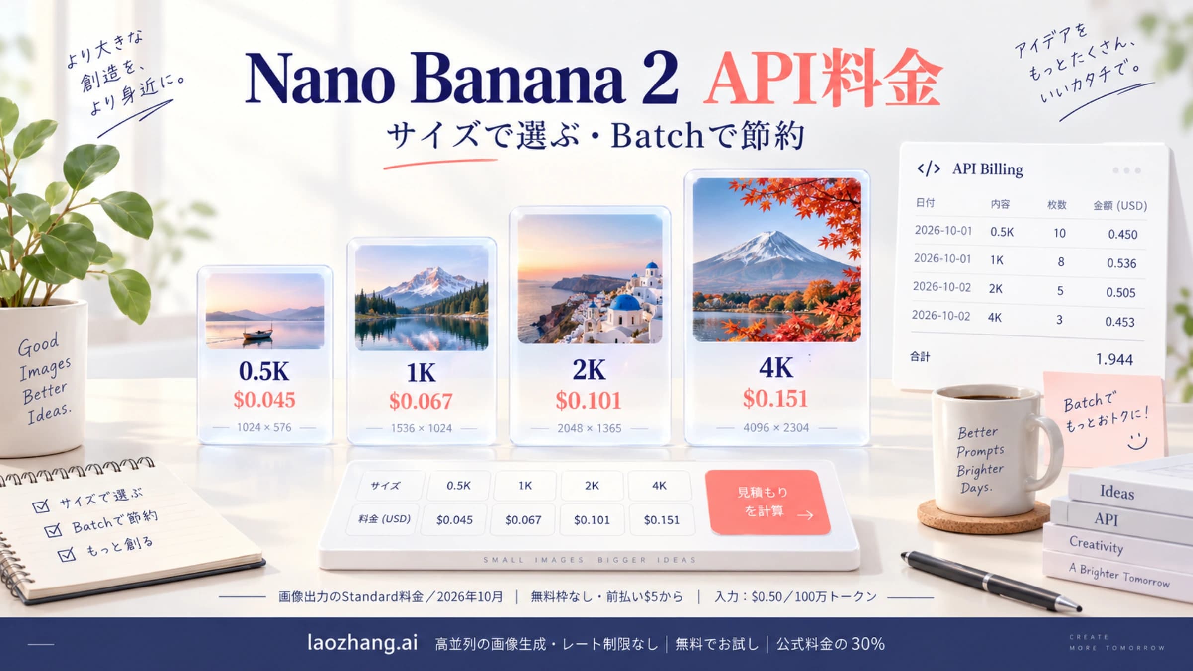 Nano Banana 2の画像サイズ別料金と有料APIの始め方