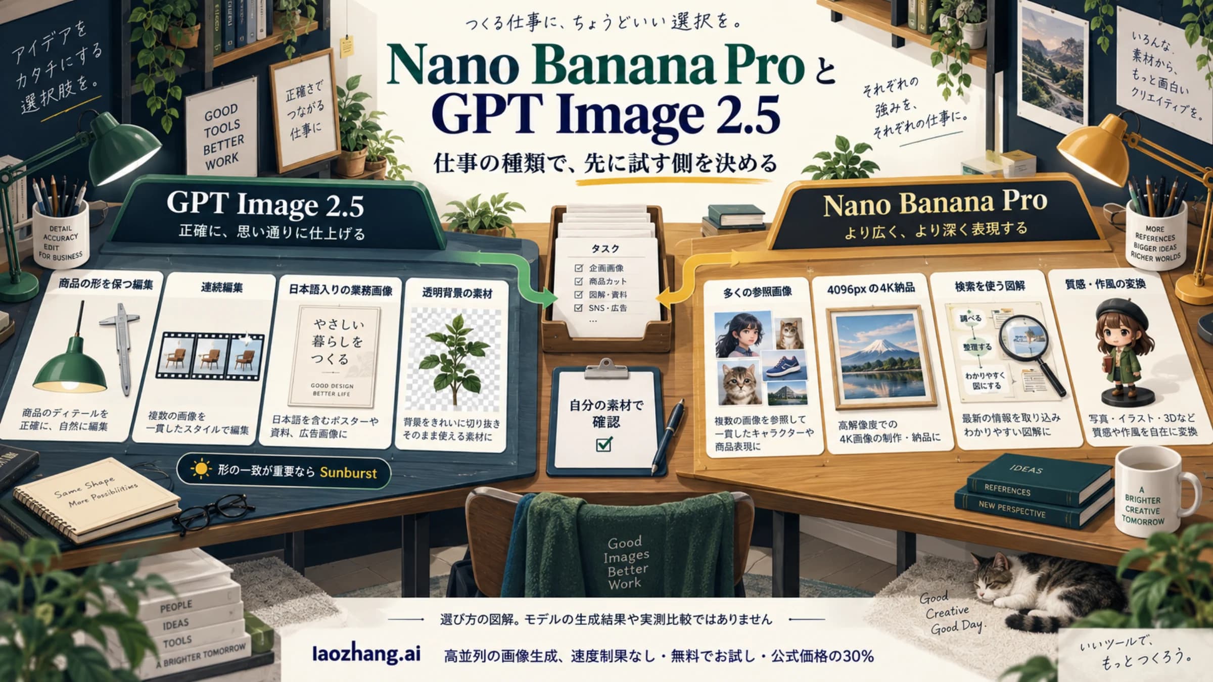 Nano Banana ProとGPT Image 2.5を仕事の種類ごとに振り分ける図解