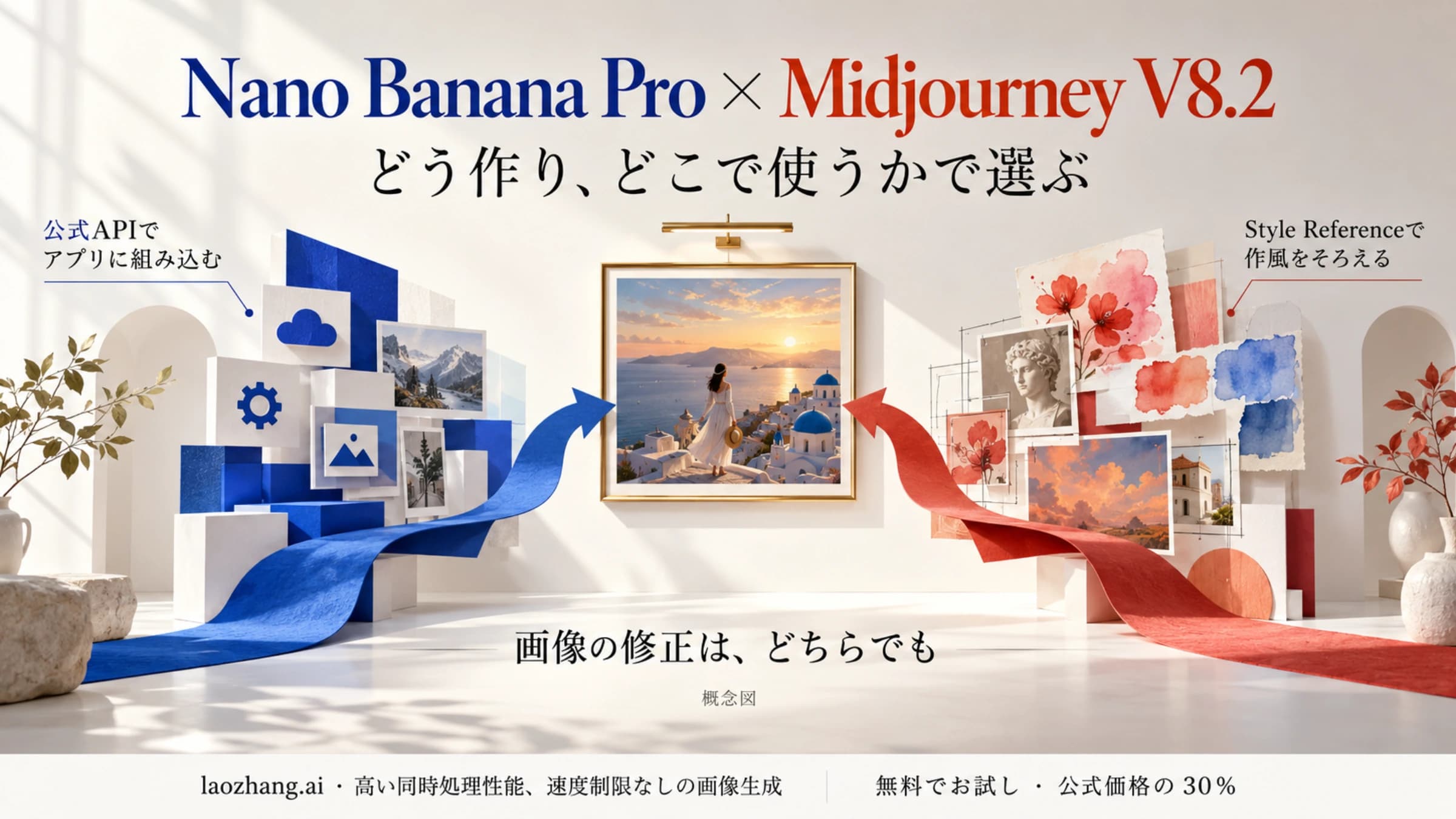 Nano Banana ProとMidjourneyの画像制作を比較するイメージ