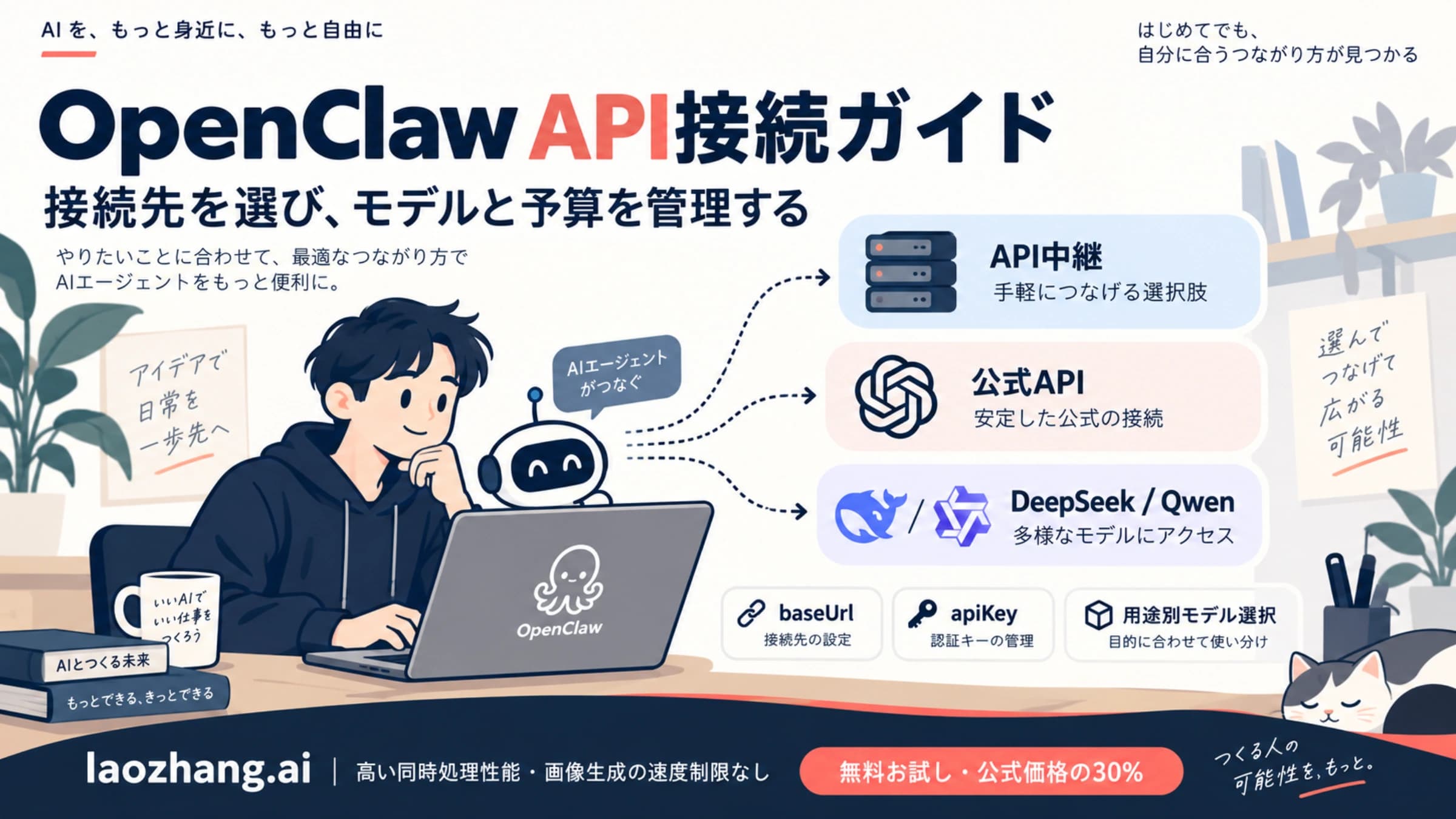 OpenClawのAPI接続先、モデル選択、予算管理の概要