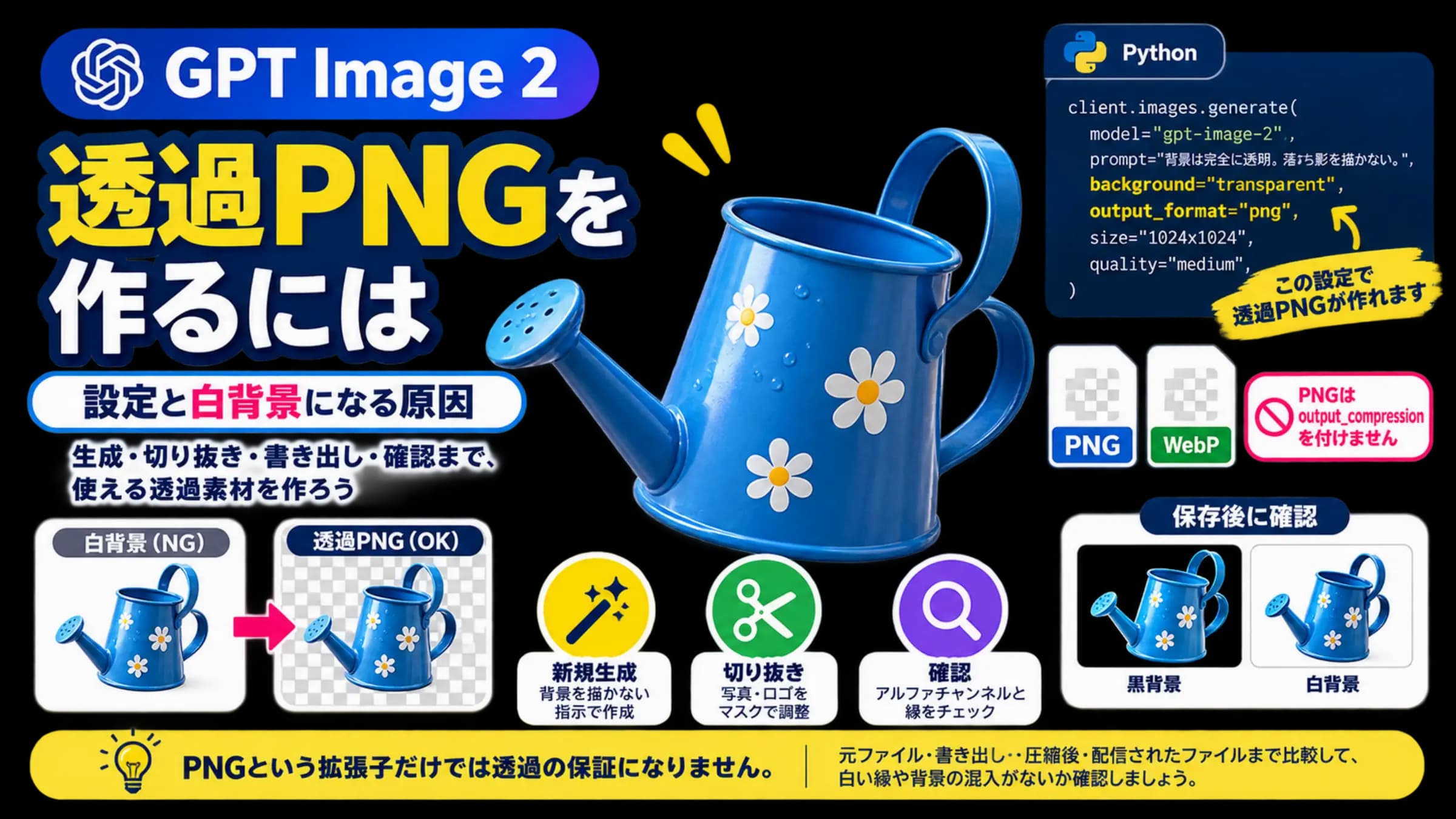 透過PNGの作成と確認を説明するイラスト