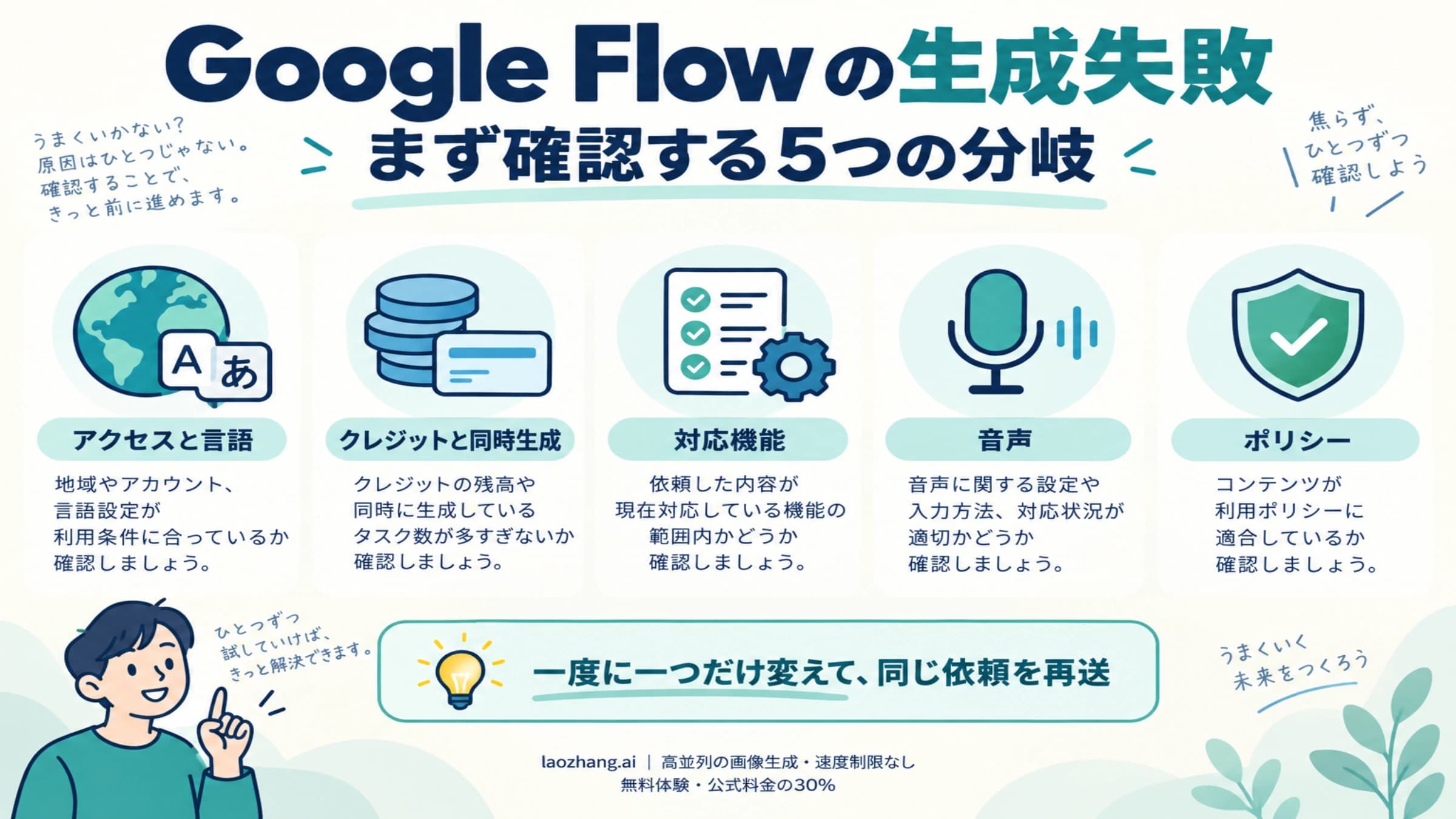 Google Flow の生成失敗を五つの分岐で確認するチェックリスト