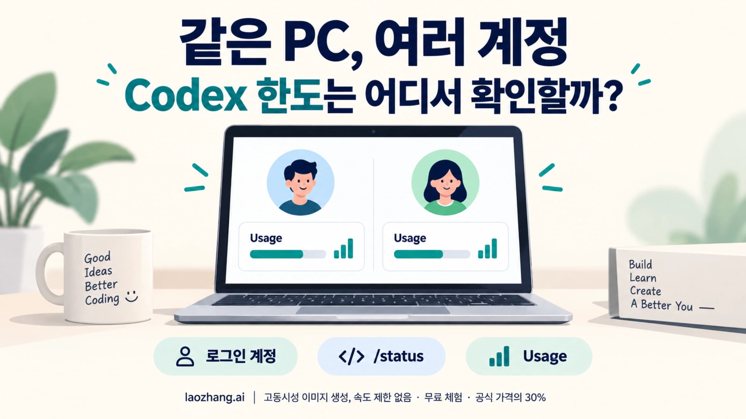 같은 PC의 여러 계정에서 Codex 사용량과 로그인 계정을 확인하는 그림