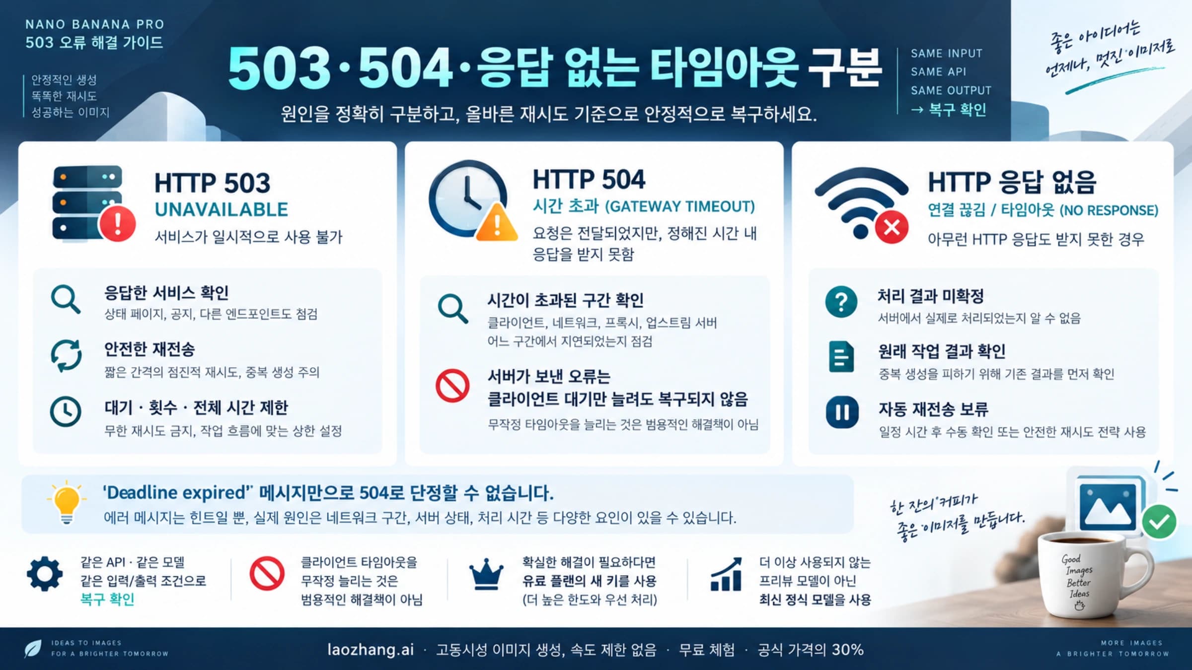 503·504와 HTTP 응답 없는 타임아웃의 조치 구분