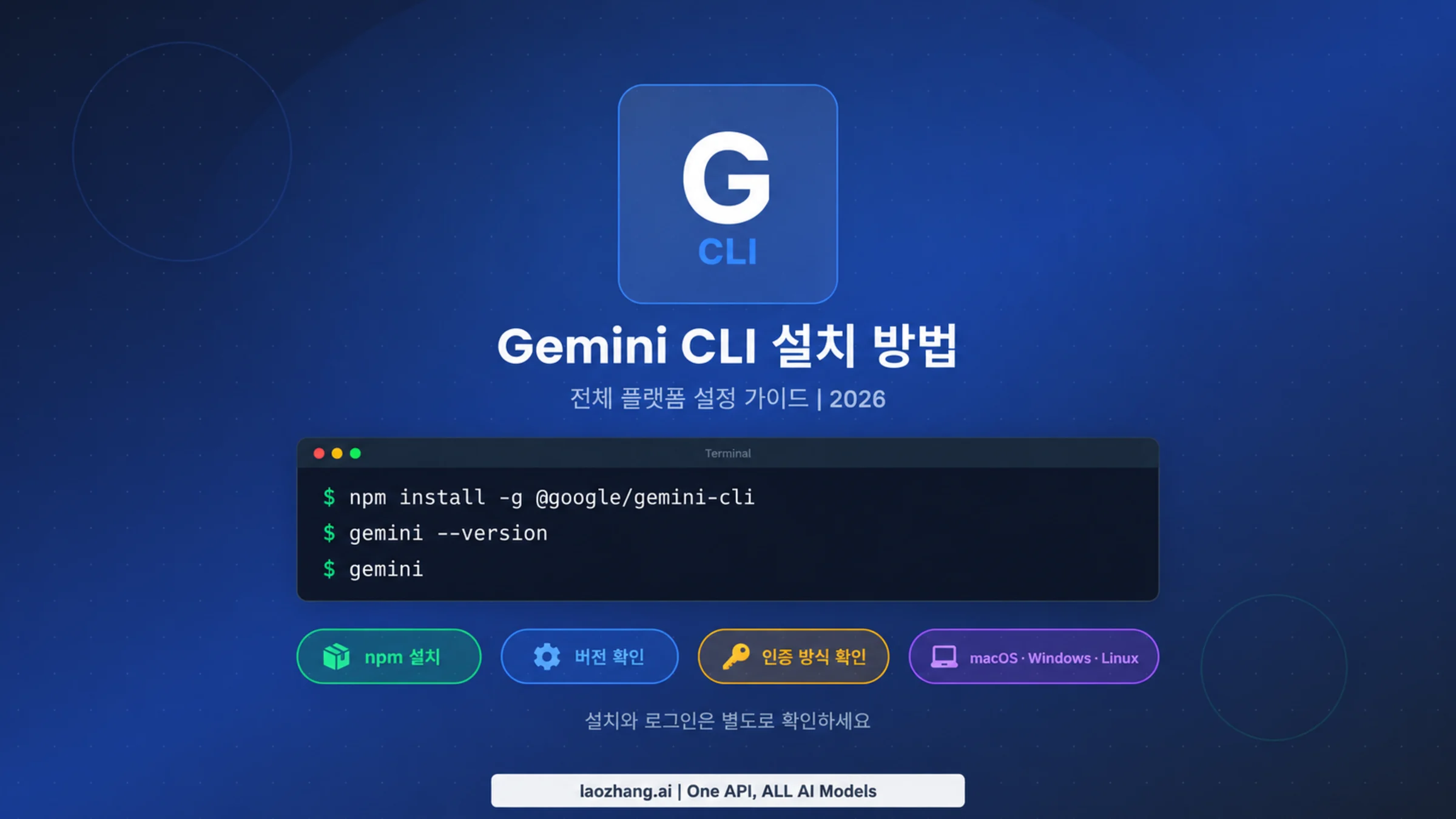 macOS, Windows, Linux에 Gemini CLI를 설치하는 방법을 소개하는 표지