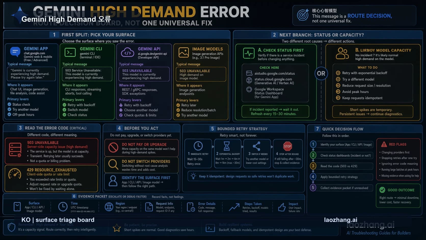 Gemini high demand 오류를 App, CLI, API, 이미지 미리보기별로 나누는 진단 보드