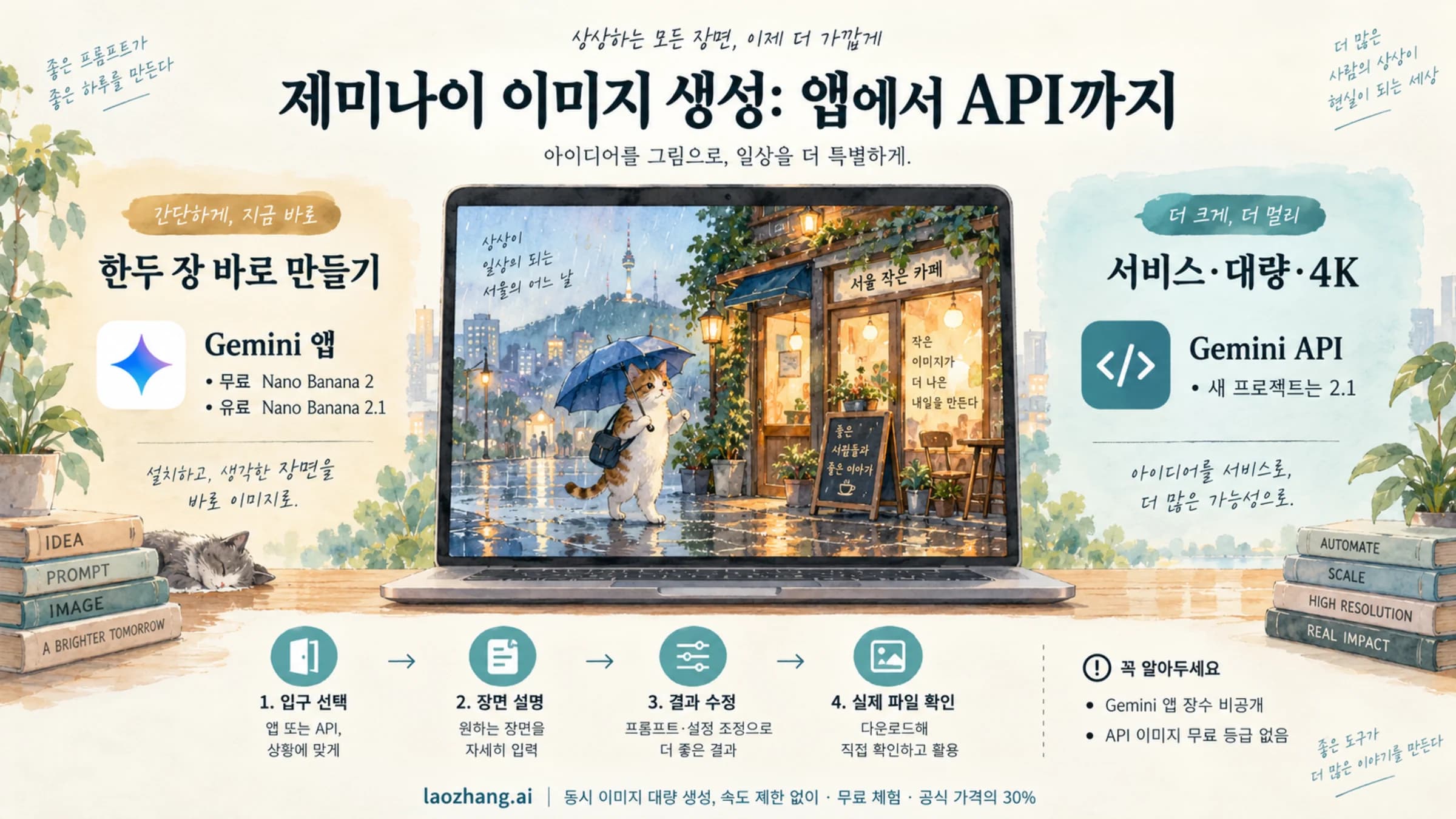 Gemini 앱과 API에서 첫 이미지를 만들고 수정한 뒤 파일을 확인하는 흐름
