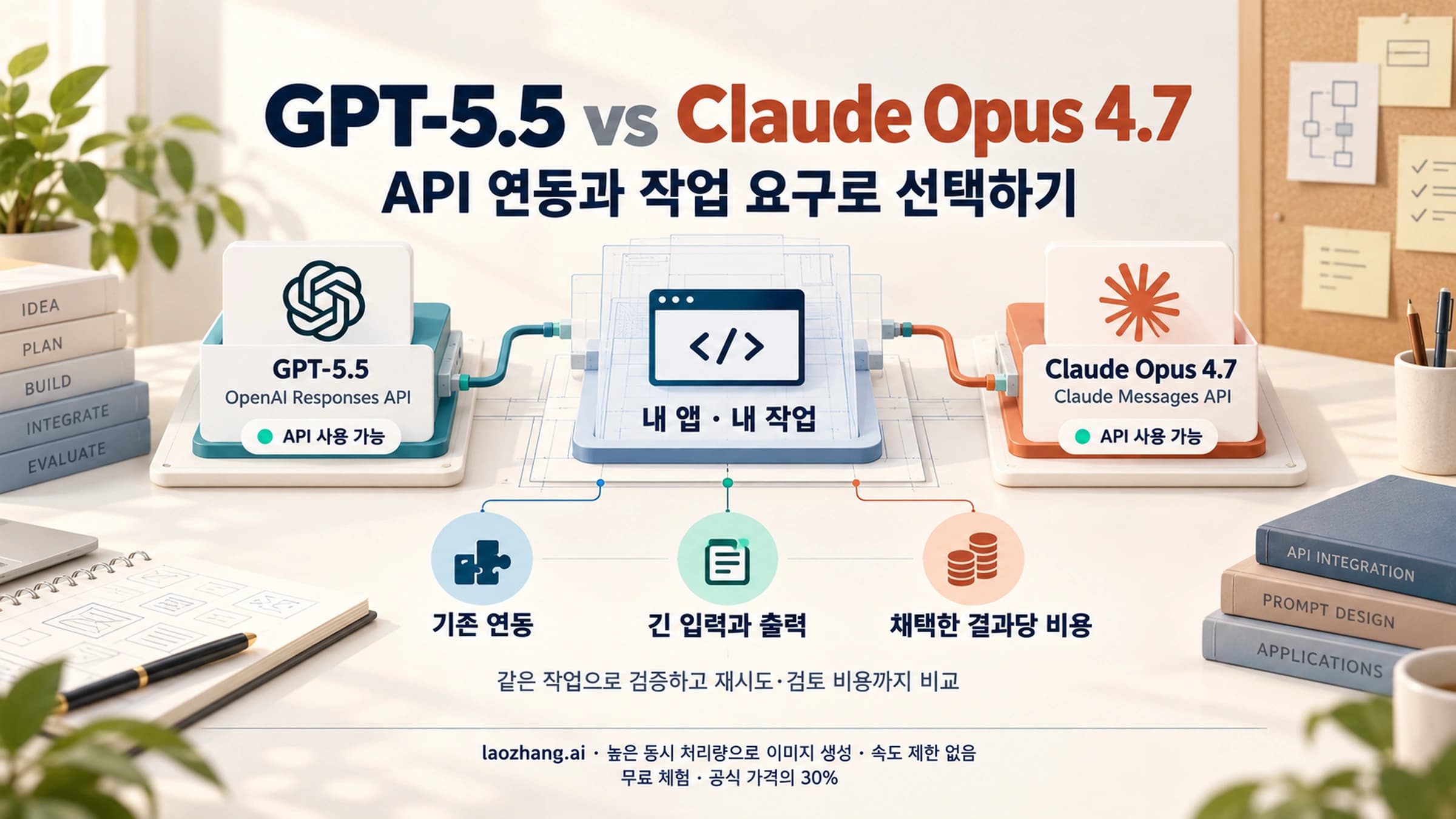 GPT-5.5와 Claude Opus 4.7을 사용 환경과 작업 요구에 따라 비교하는 안내판