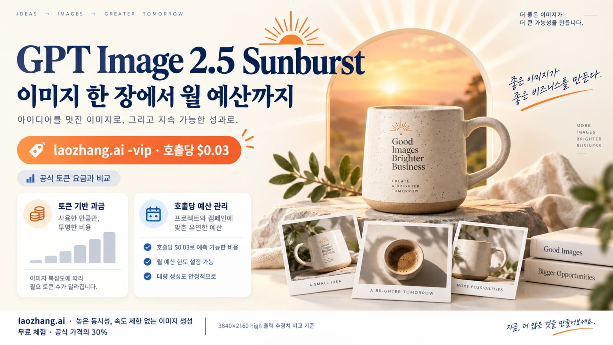 GPT Image 2.5 Sunburst의 공식 토큰 요금과 laozhang.ai 호출당 요금을 월 예산에 연결한 표지
