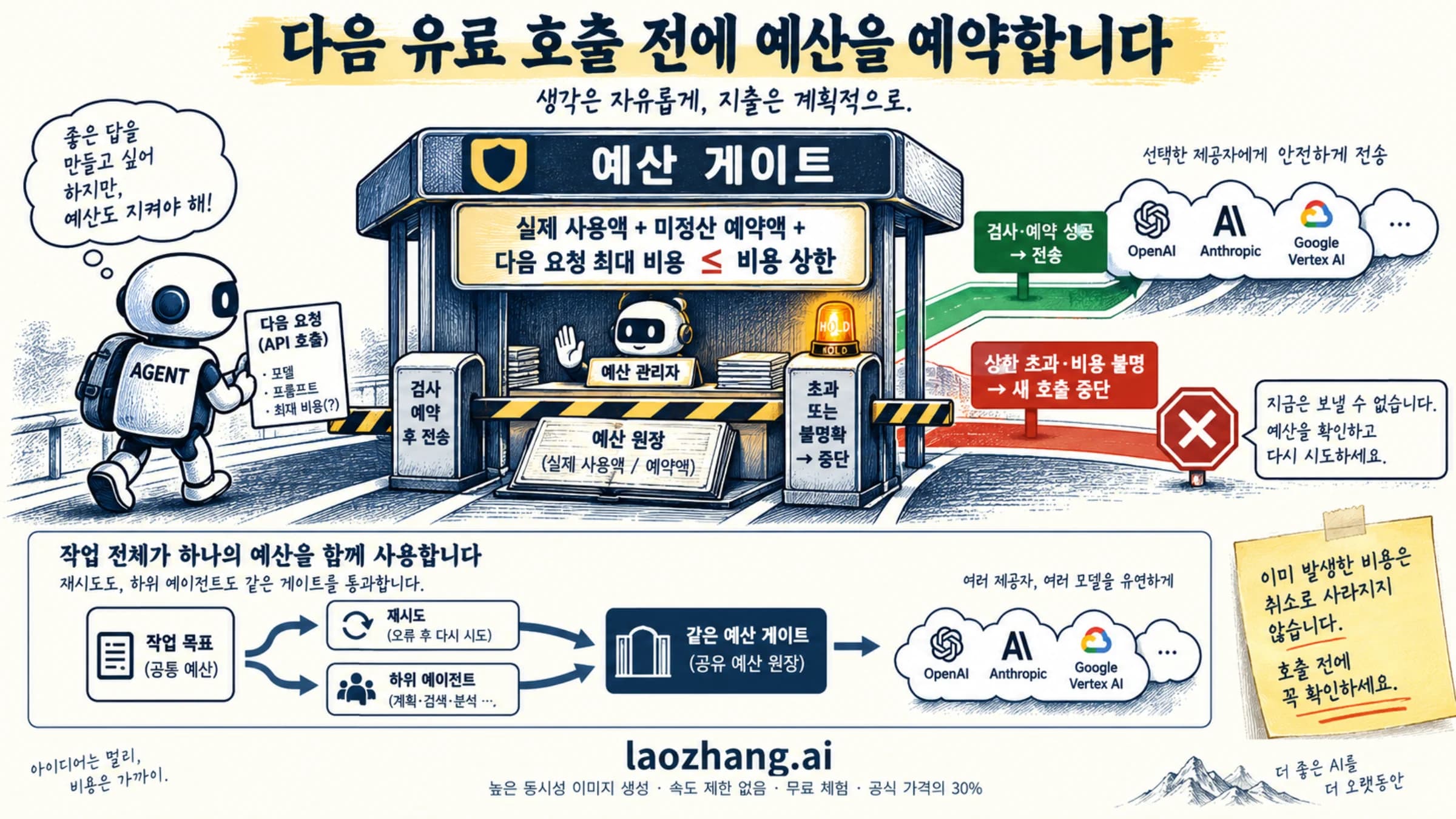 실제 사용액과 미정산 예약액을 함께 계산해 다음 유료 API 호출을 막는 예산 게이트