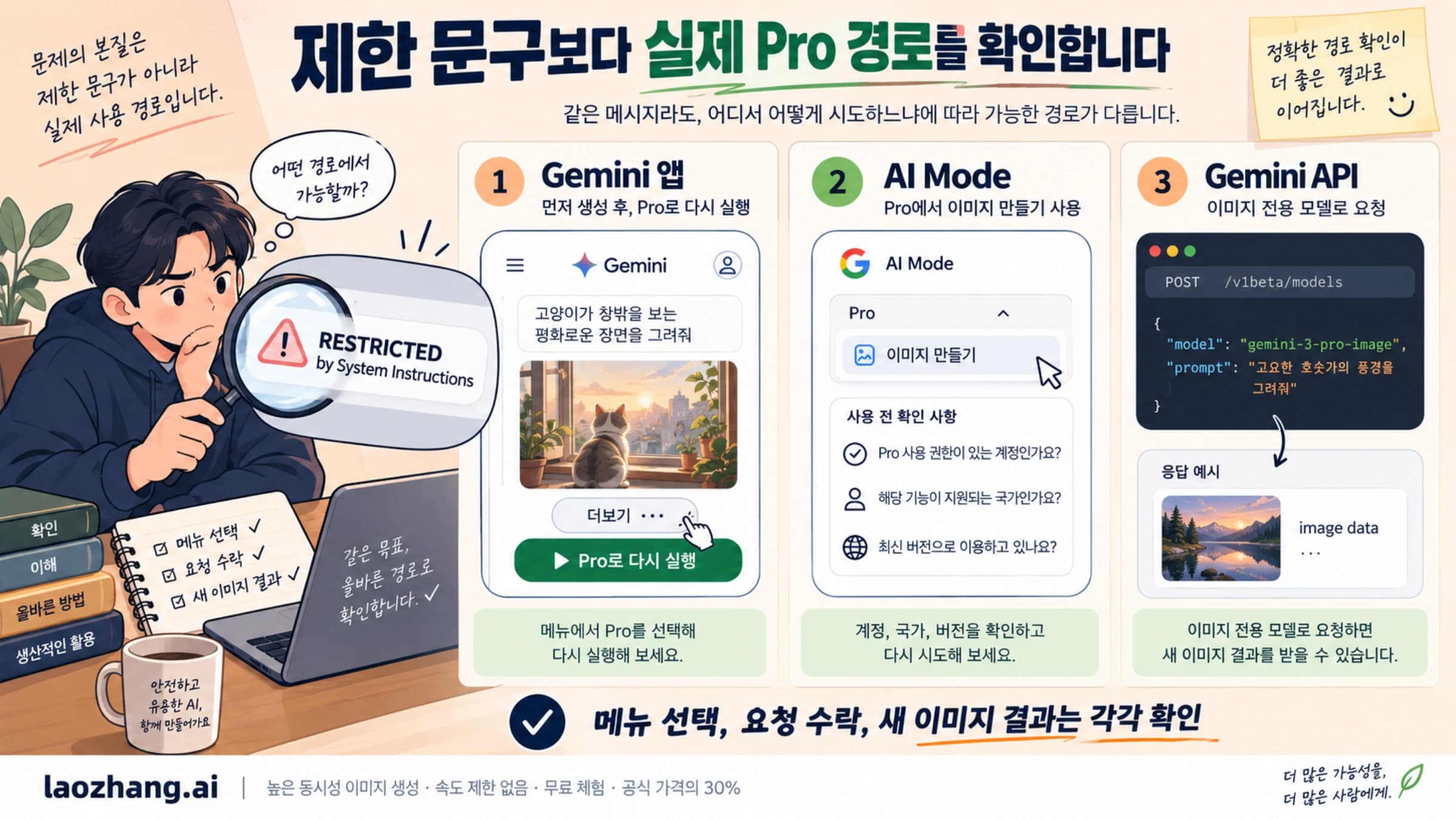 Nano Banana Pro 제한 문구를 앱, AI Mode와 API의 실제 생성 절차별로 확인하는 안내
