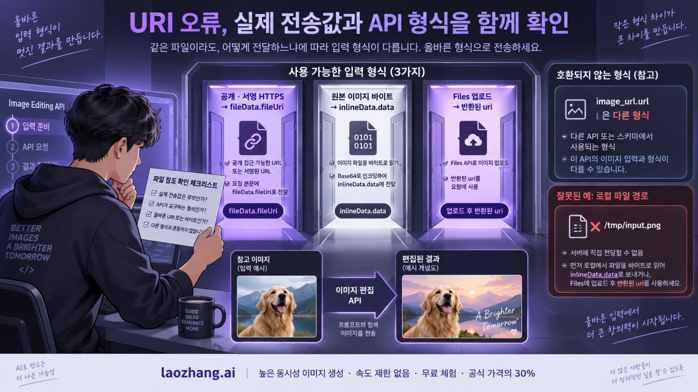 HTTPS 파일 참조, 원본 바이트와 업로드 URI를 API 형식에 맞게 보내는 안내