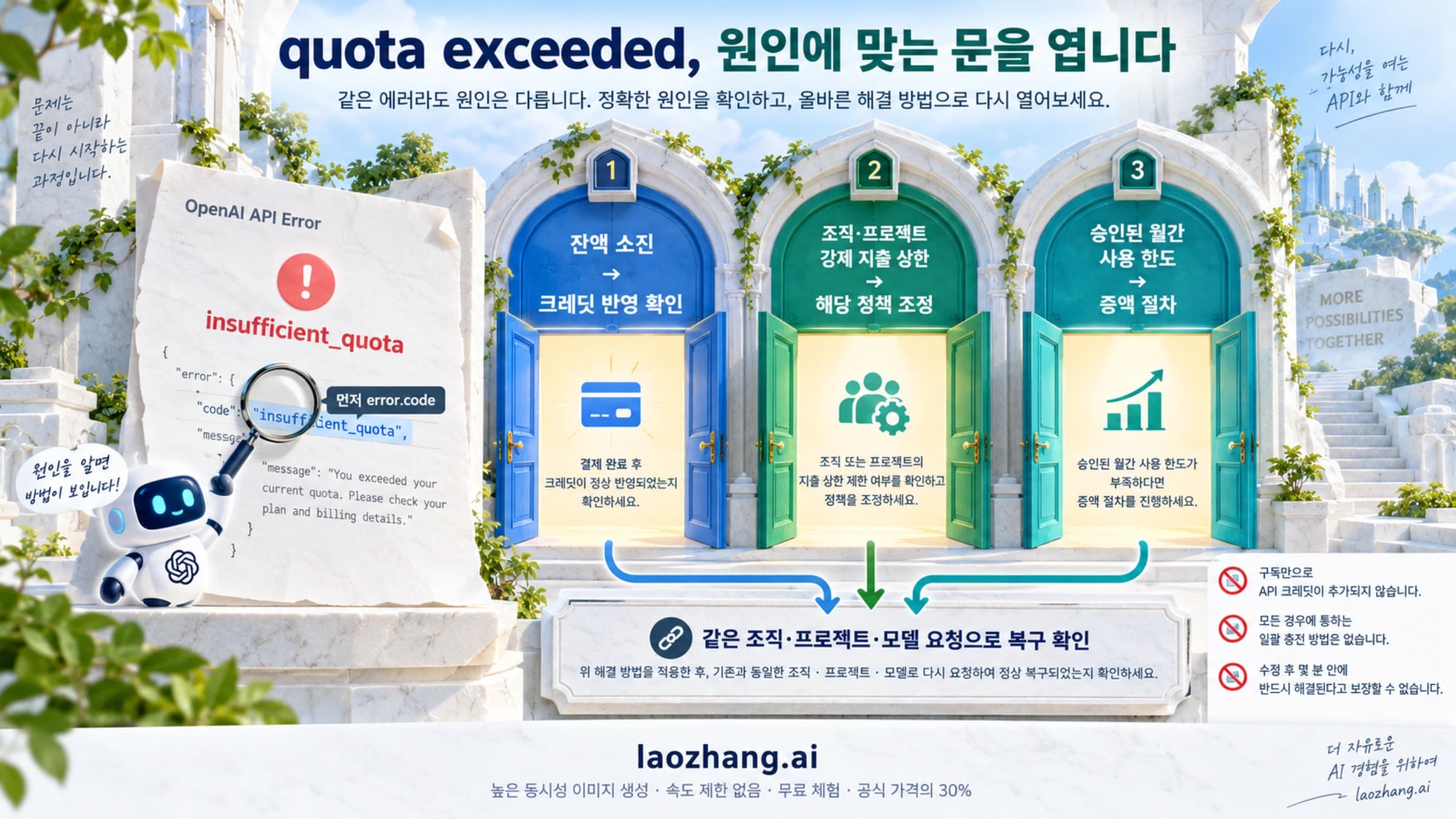 OpenAI API quota 오류를 잔액, 강제 지출 상한과 승인 사용 한도로 나누어 복구하는 안내