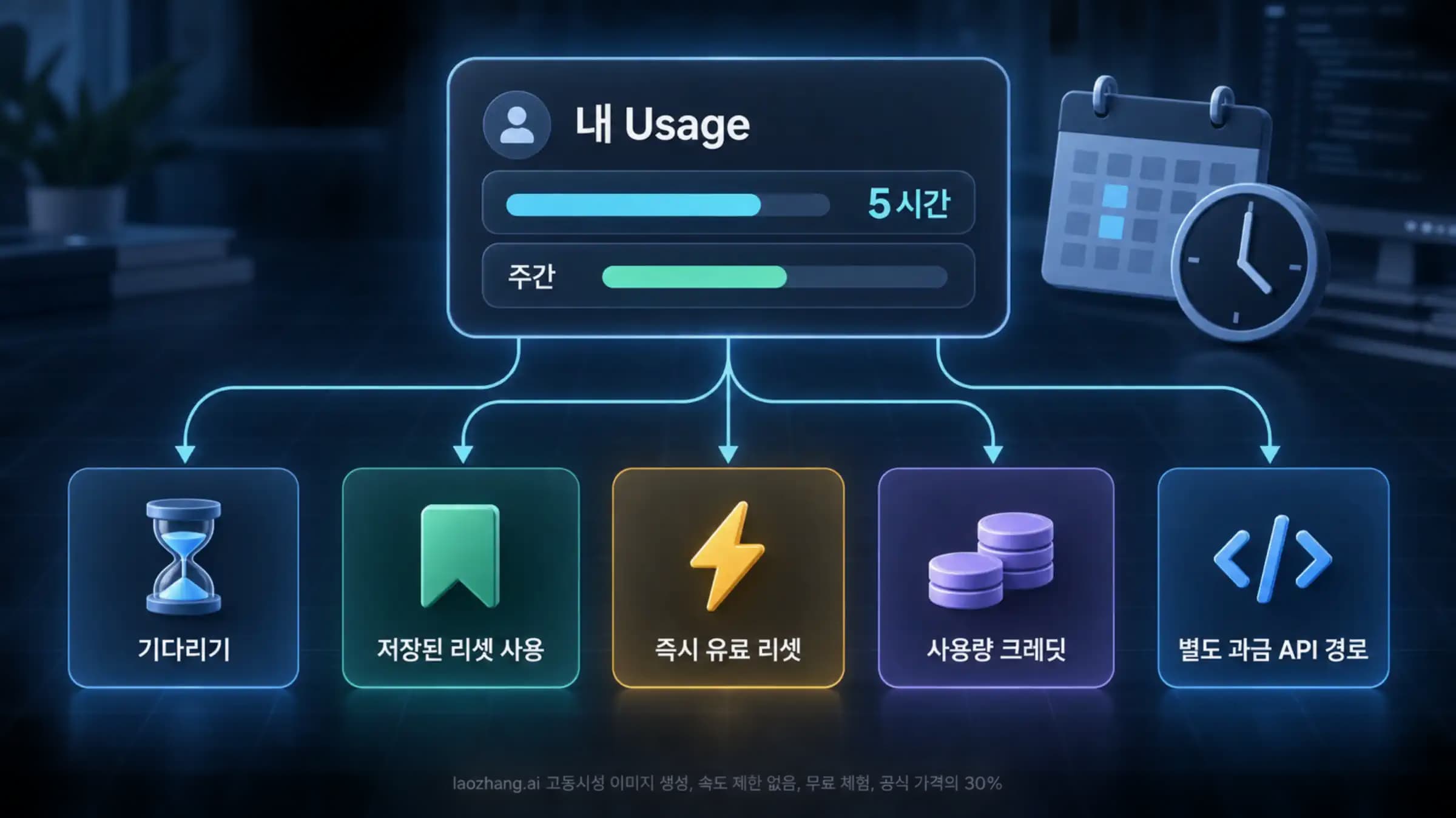 Codex Usage의 5시간·주간 한도에서 기다리기, 저장된 재설정, 유료 즉시 재설정, 크레딧, API로 갈라지는 선택 경로