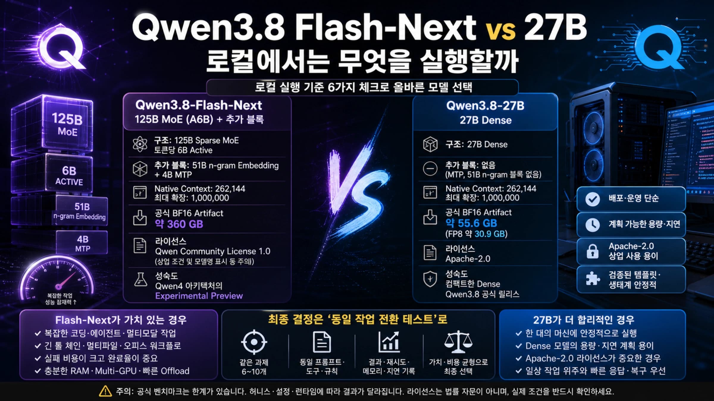 Qwen3.8 Flash-Next와 27B의 로컬 배포 선택 보드