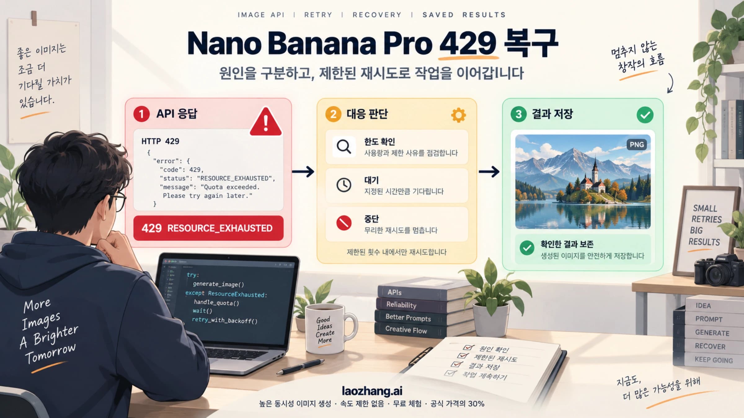 Nano Banana Pro의 429 응답에서 한도 확인, 대기, 중단을 구분하고 이미지 결과를 보존하는 흐름
