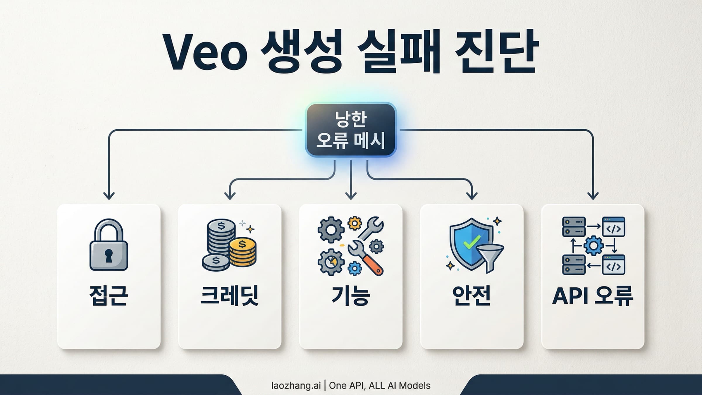 Google Veo 3 생성 실패를 접근, 크레딧, 기능 제한, 안전 정책, API 오류로 나눈 진단 맵