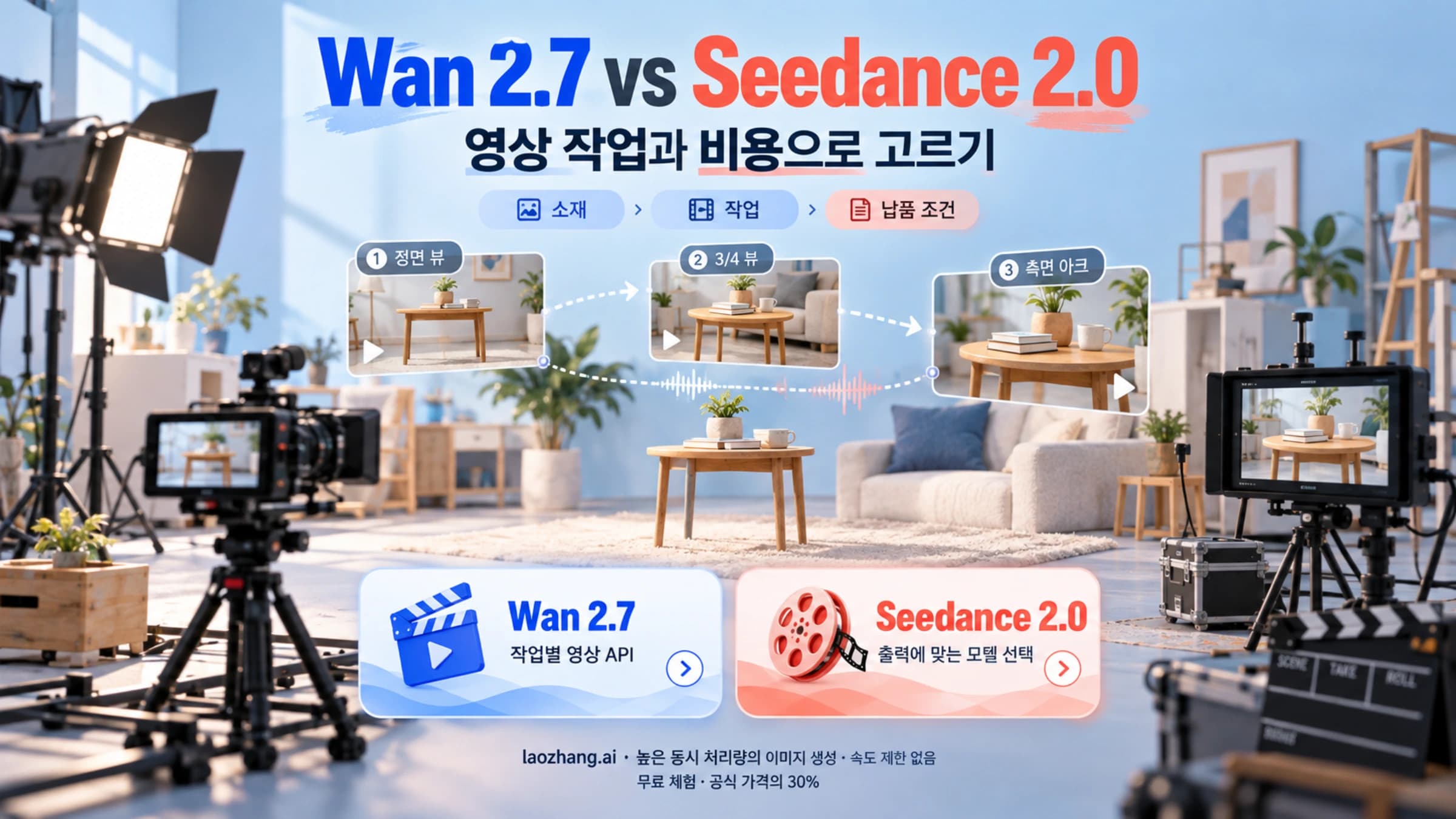 Wan 2.7과 Seedance 2.0을 제작 단계에 따라 비교하는 그림