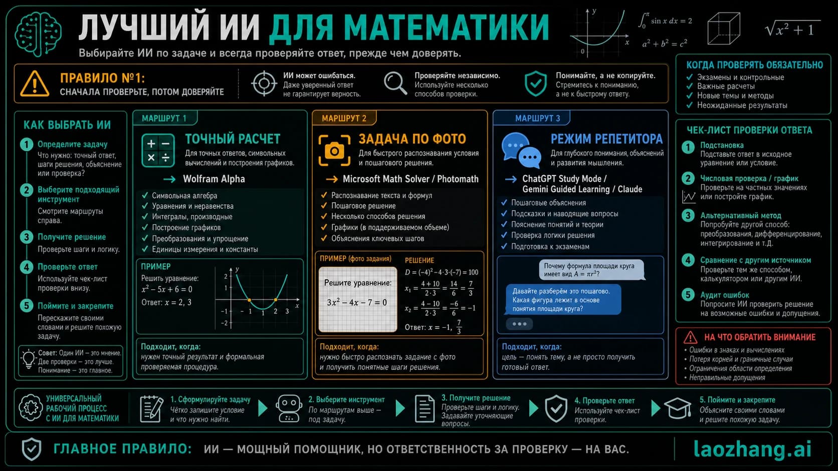 Матрица выбора ИИ для математики по задаче и проверке ответа