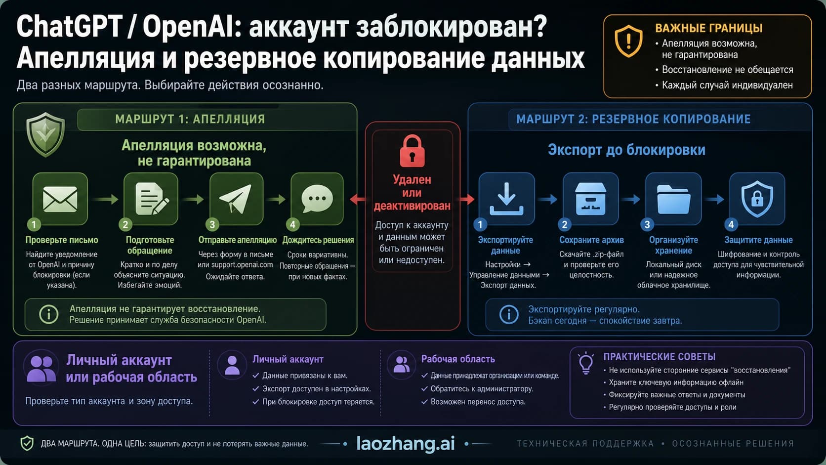 Маршрут апелляции и резервного копирования при деактивации аккаунта ChatGPT