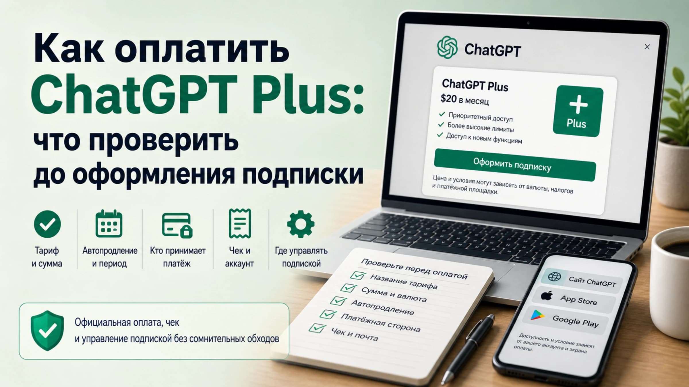 Проверка условий покупки ChatGPT Plus перед оформлением подписки