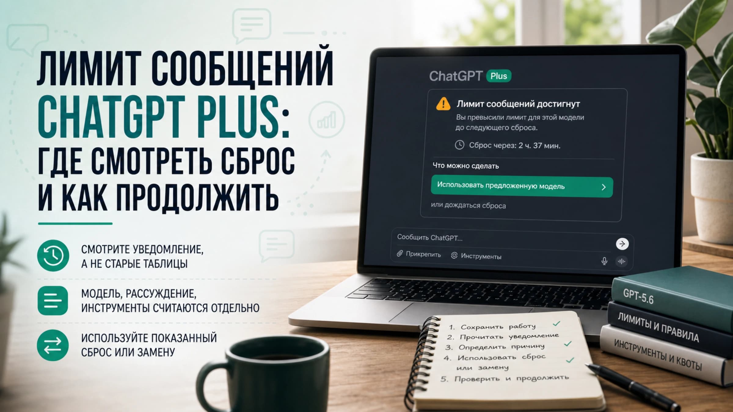 Руководство по уведомлению о лимите ChatGPT Plus, сбросу и безопасному продолжению