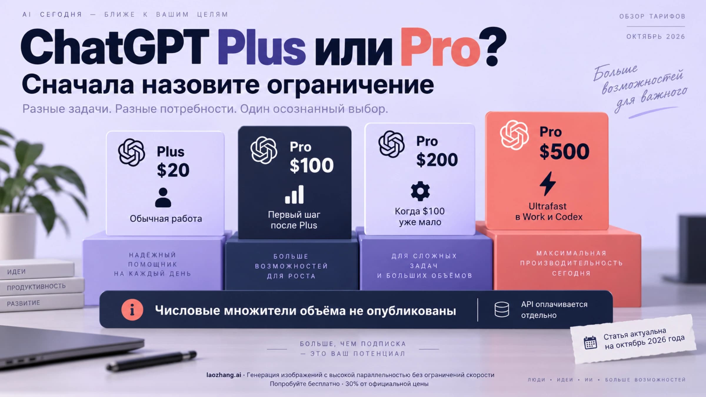 Доска выбора между ChatGPT Plus, Pro $100 и Pro $200.