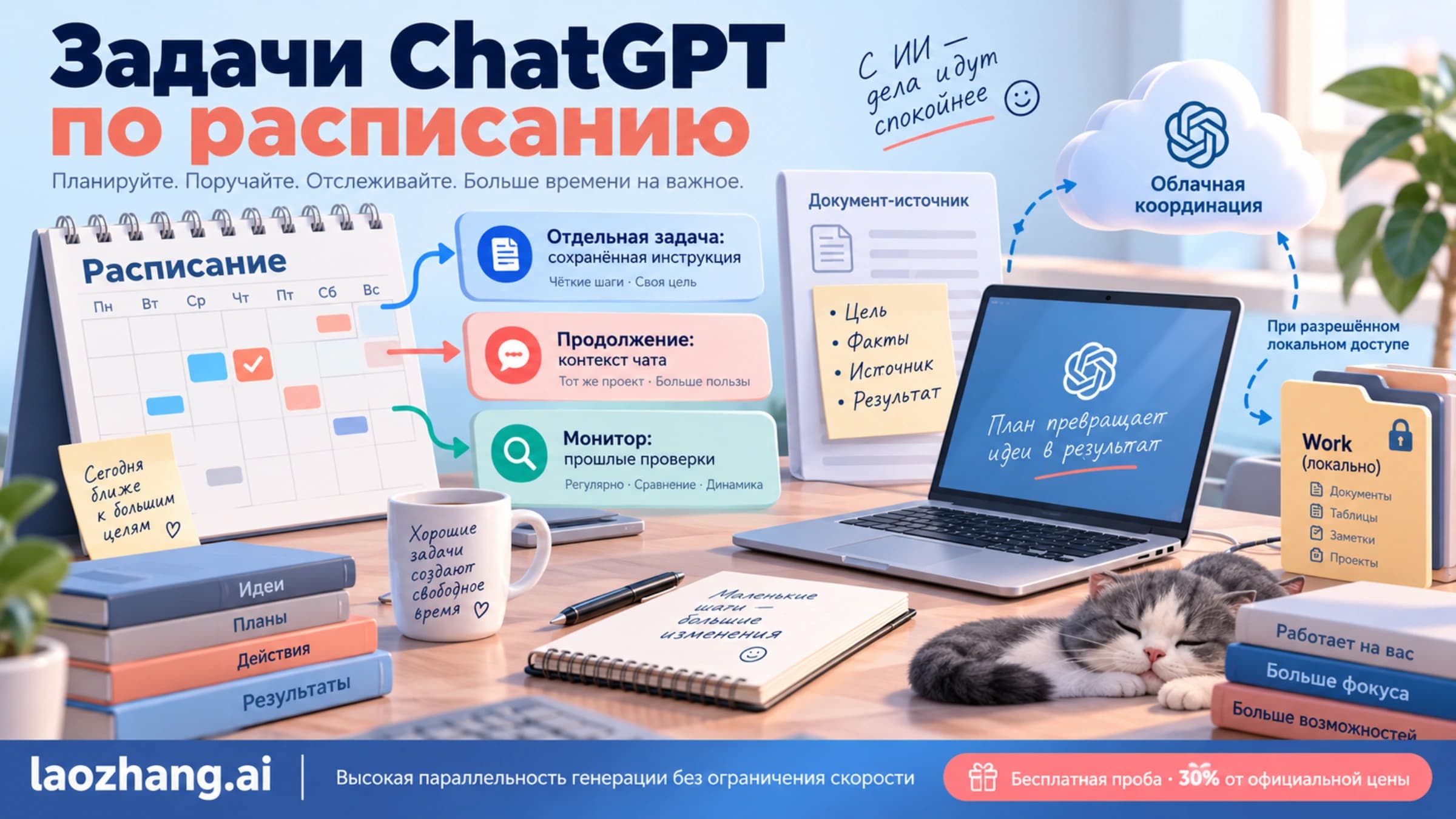 Три вида запуска ChatGPT по расписанию: отдельная задача, продолжение чата и мониторинг