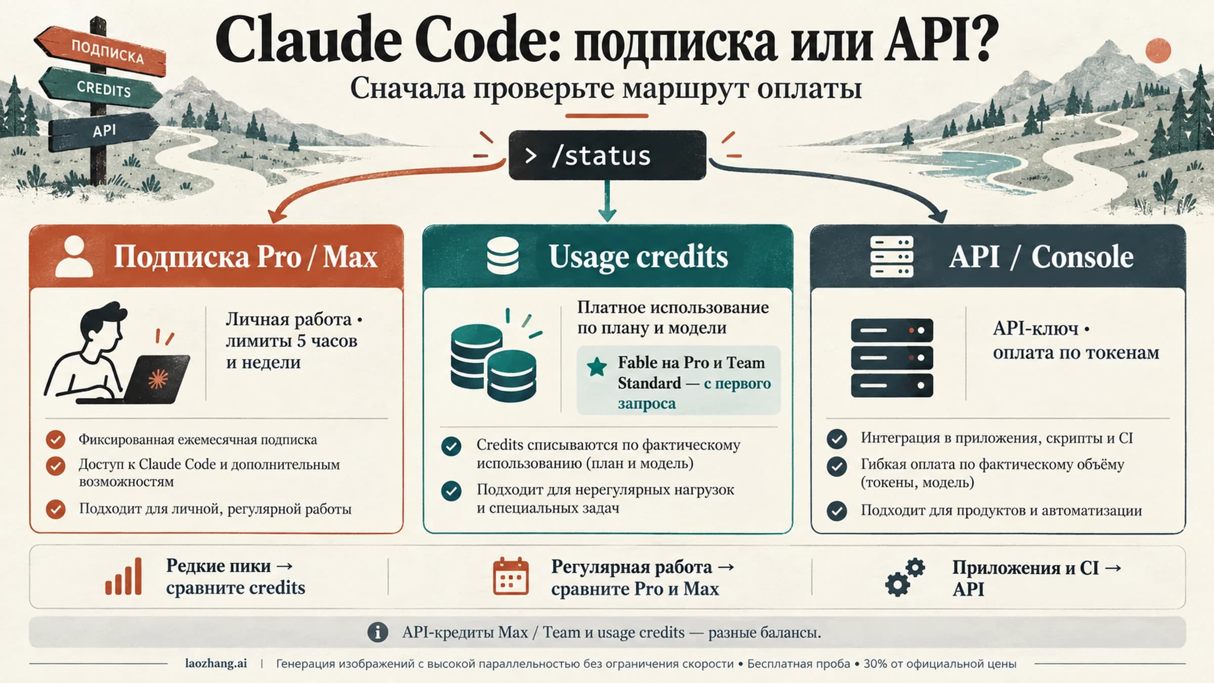 Схема решения между подпиской Claude Code и API