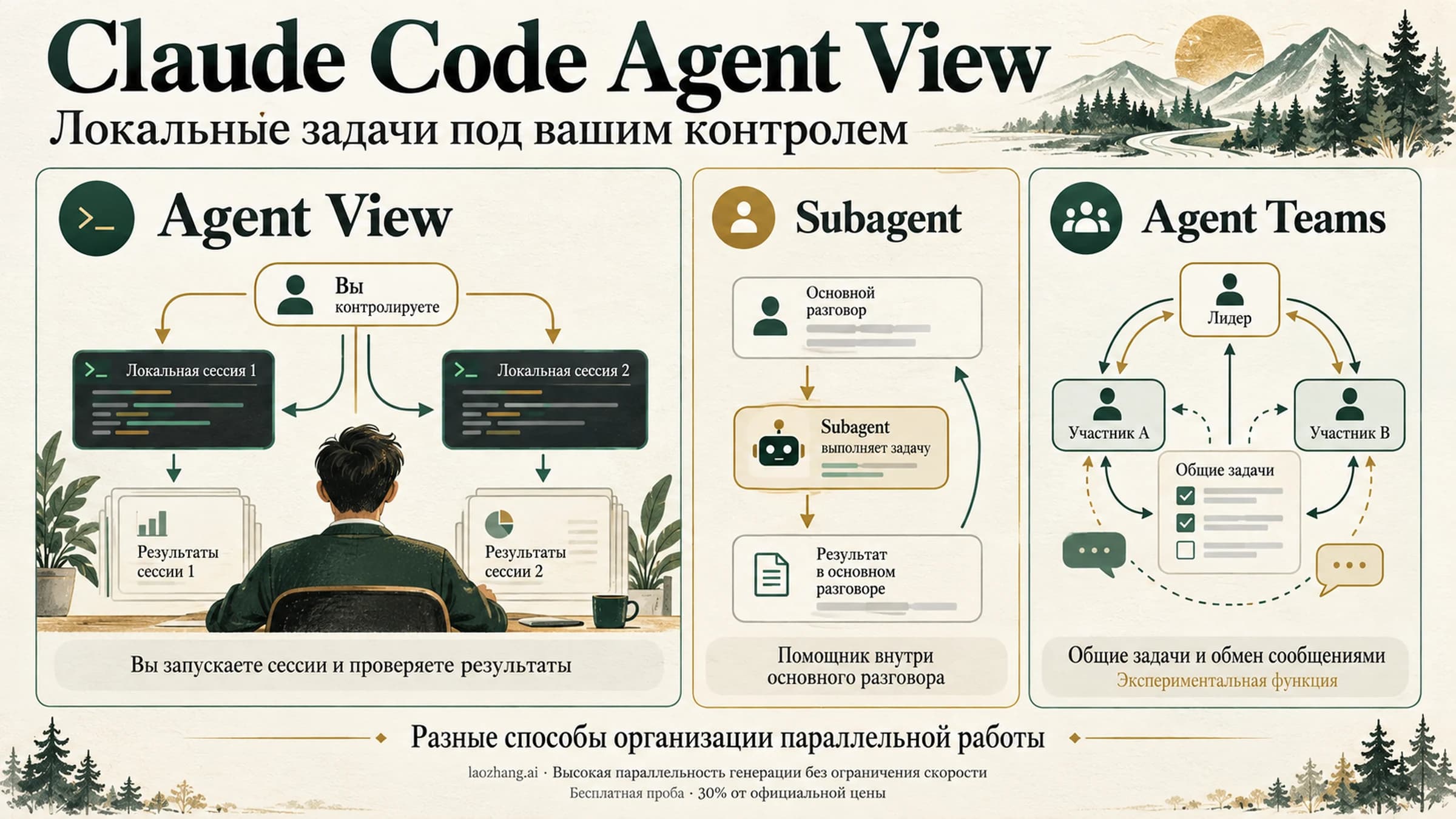Выбор способов параллельной работы в Claude Code, включая локальные фоновые сессии Agent View
