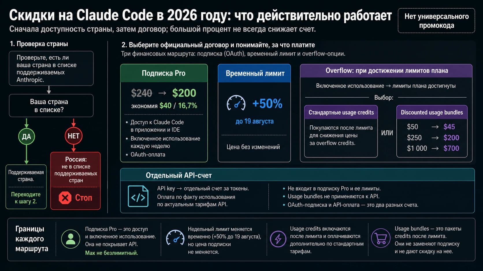 Сравнение годового Pro, пакетов usage credits, недельного лимита и API для Claude Code