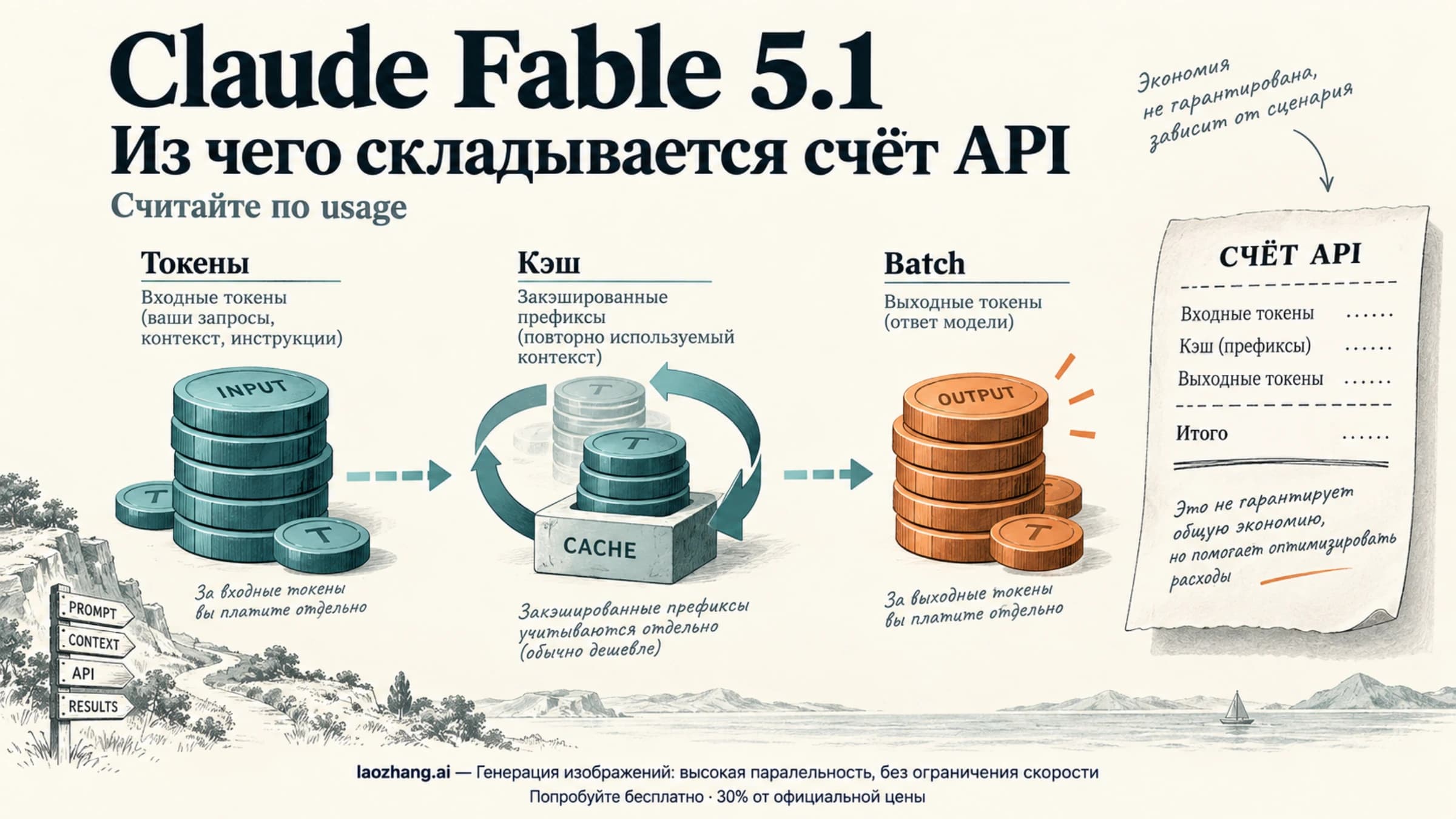 Токены, кэш и пакетная обработка в расчёте стоимости Claude Fable 5.1 API
