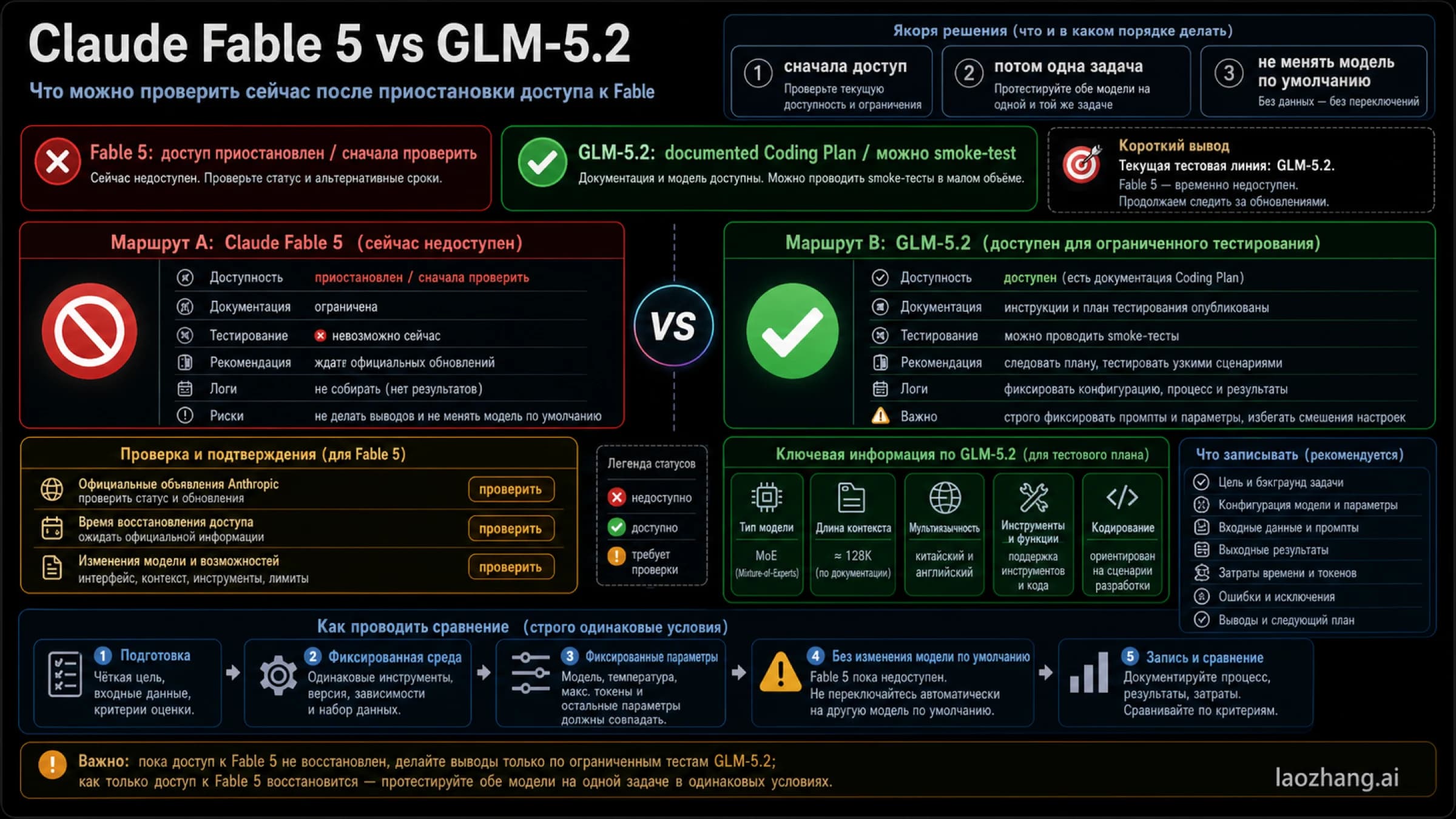 Availability-first route board for Claude Fable 5 and GLM-5.2 in Russian.