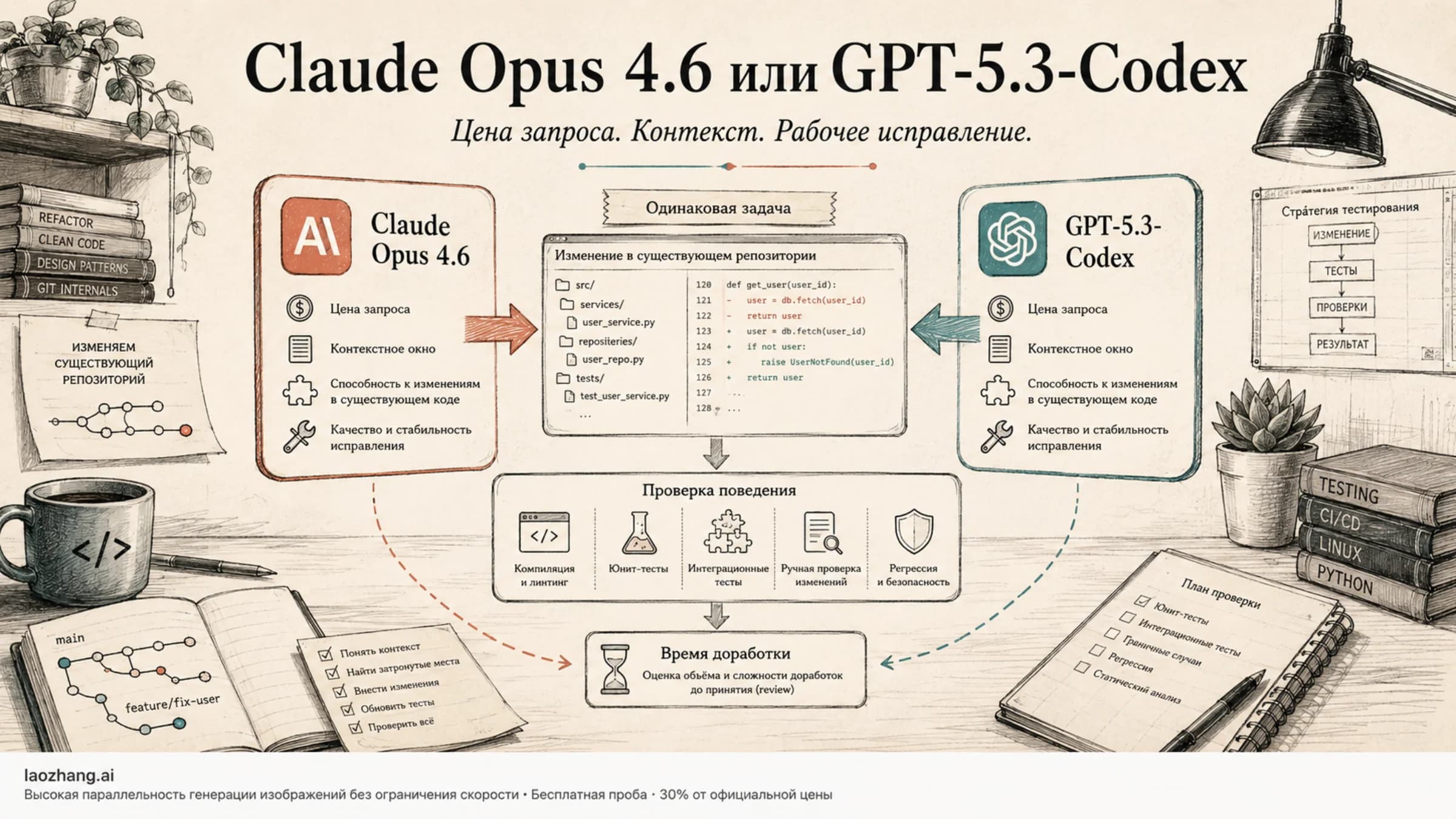 Claude Opus 4.6 и GPT-5.3-Codex выполняют одну задачу с проверкой поведения и учетом доработки