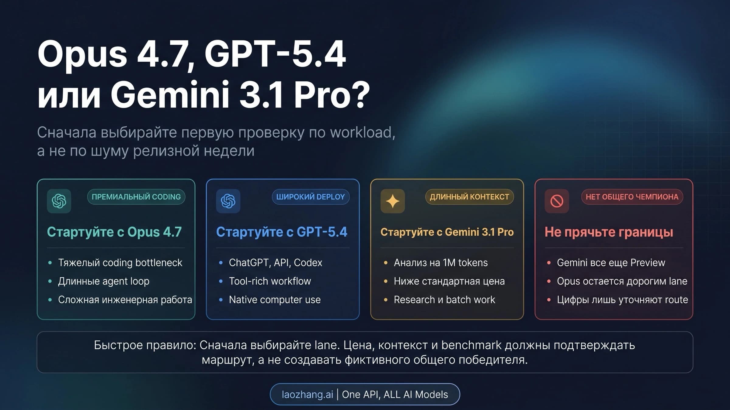 Сравнение Claude Opus 4.7, GPT-5.4 и Gemini 3.1 Pro для разных задач