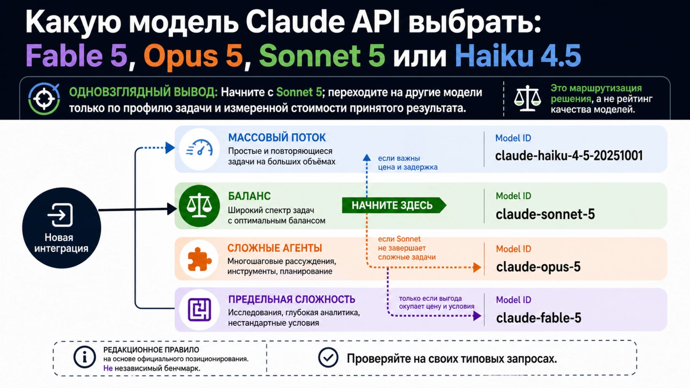 Четыре маршрута выбора Claude API: массовый поток, баланс, сложные агенты и предельная сложность