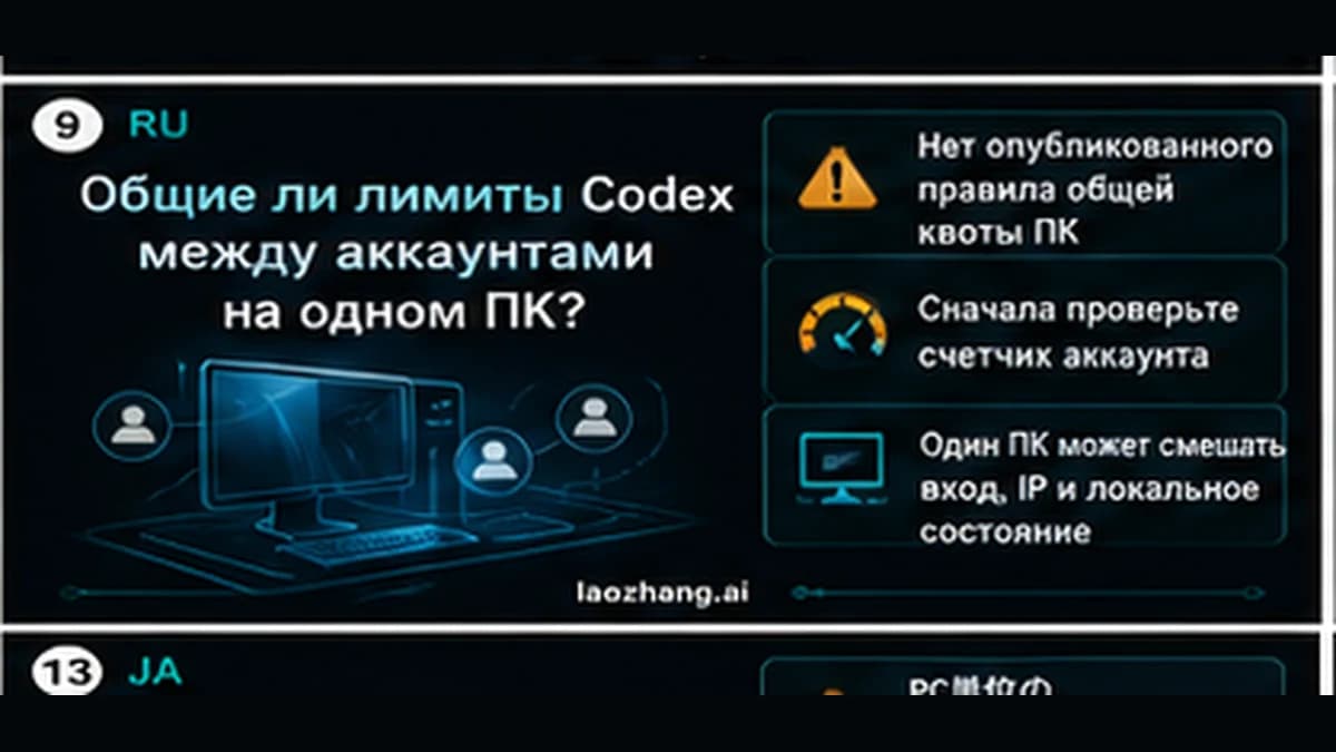 Схема диагностики лимитов Codex на одном ПК с несколькими аккаунтами