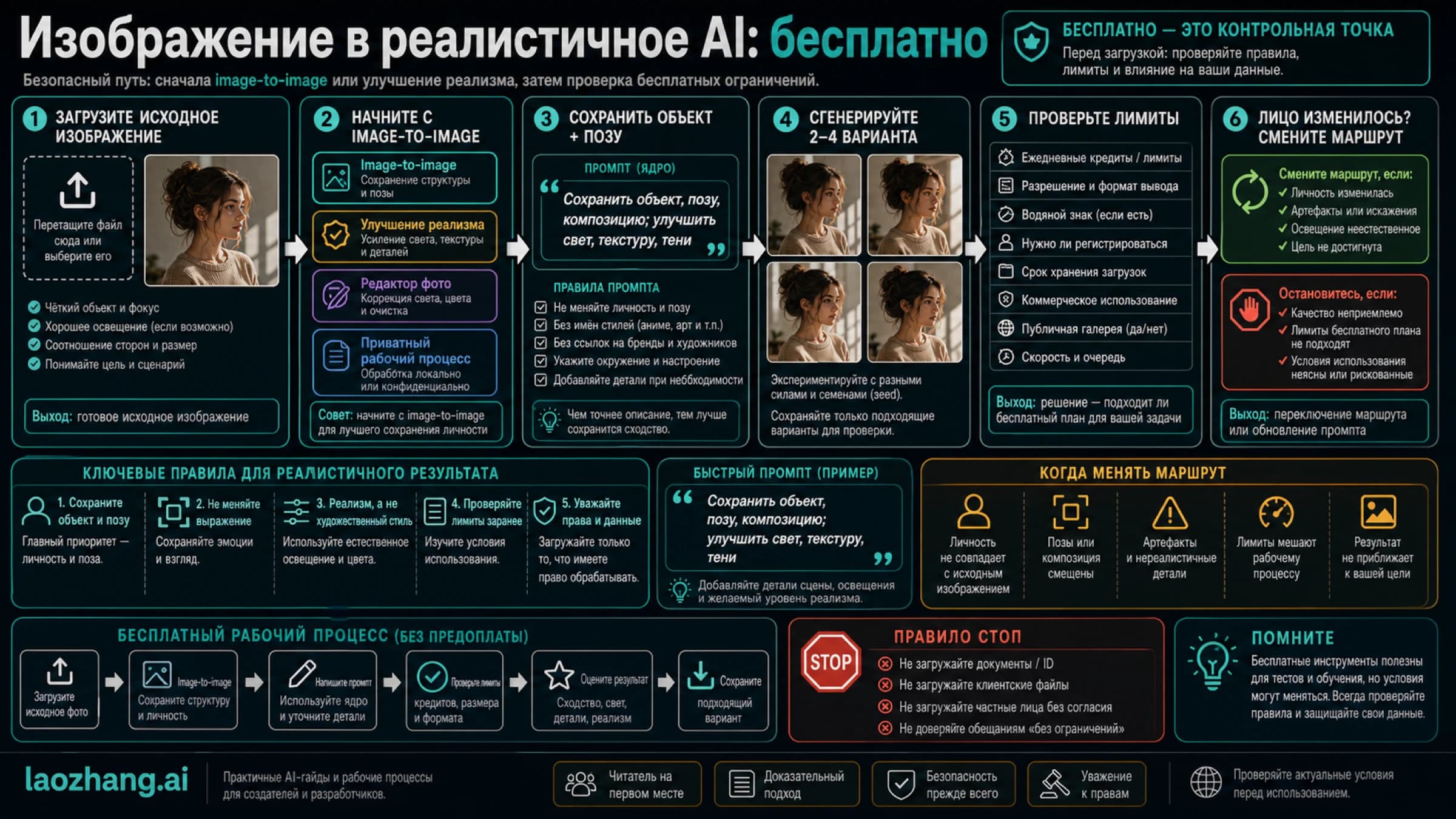 Маршрут для превращения загруженного изображения в реалистичное AI-фото с промптом и проверками бесплатного доступа