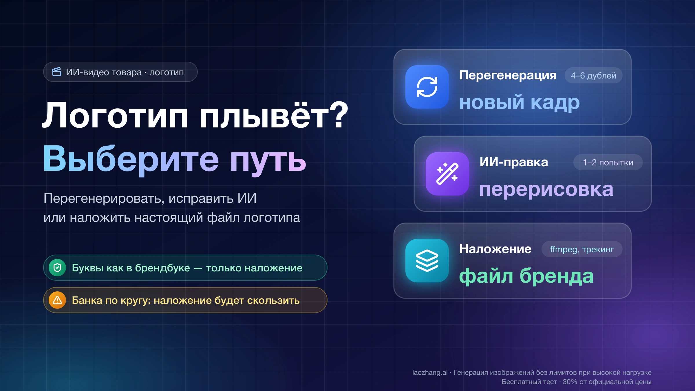 Логотип плывёт в ИИ-видео товара: три пути — перегенерация, ИИ-правка и наложение файла логотипа