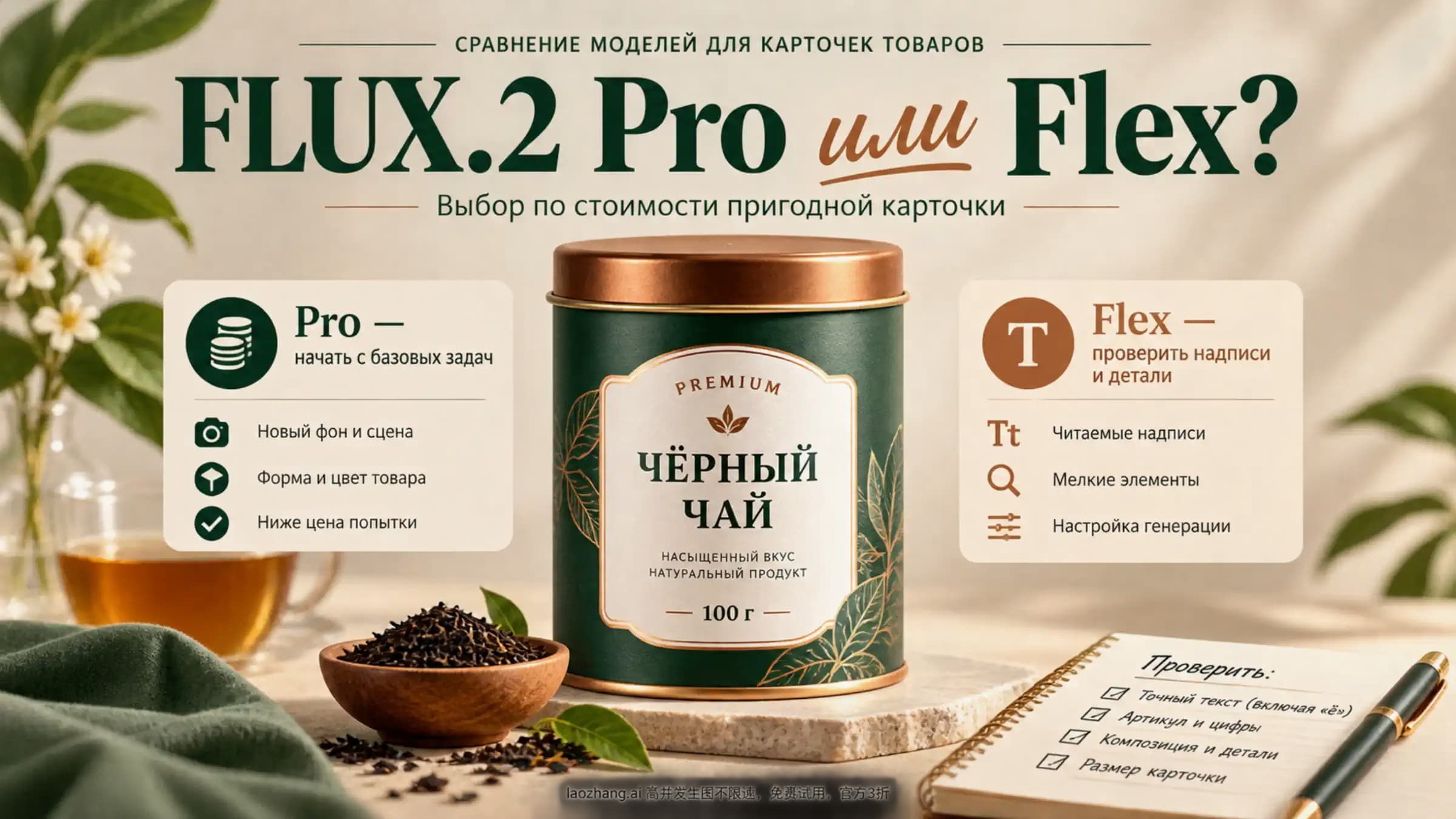 Выбор между FLUX.2 Pro и Flex для карточек товаров: цена попытки, надписи и мелкие детали