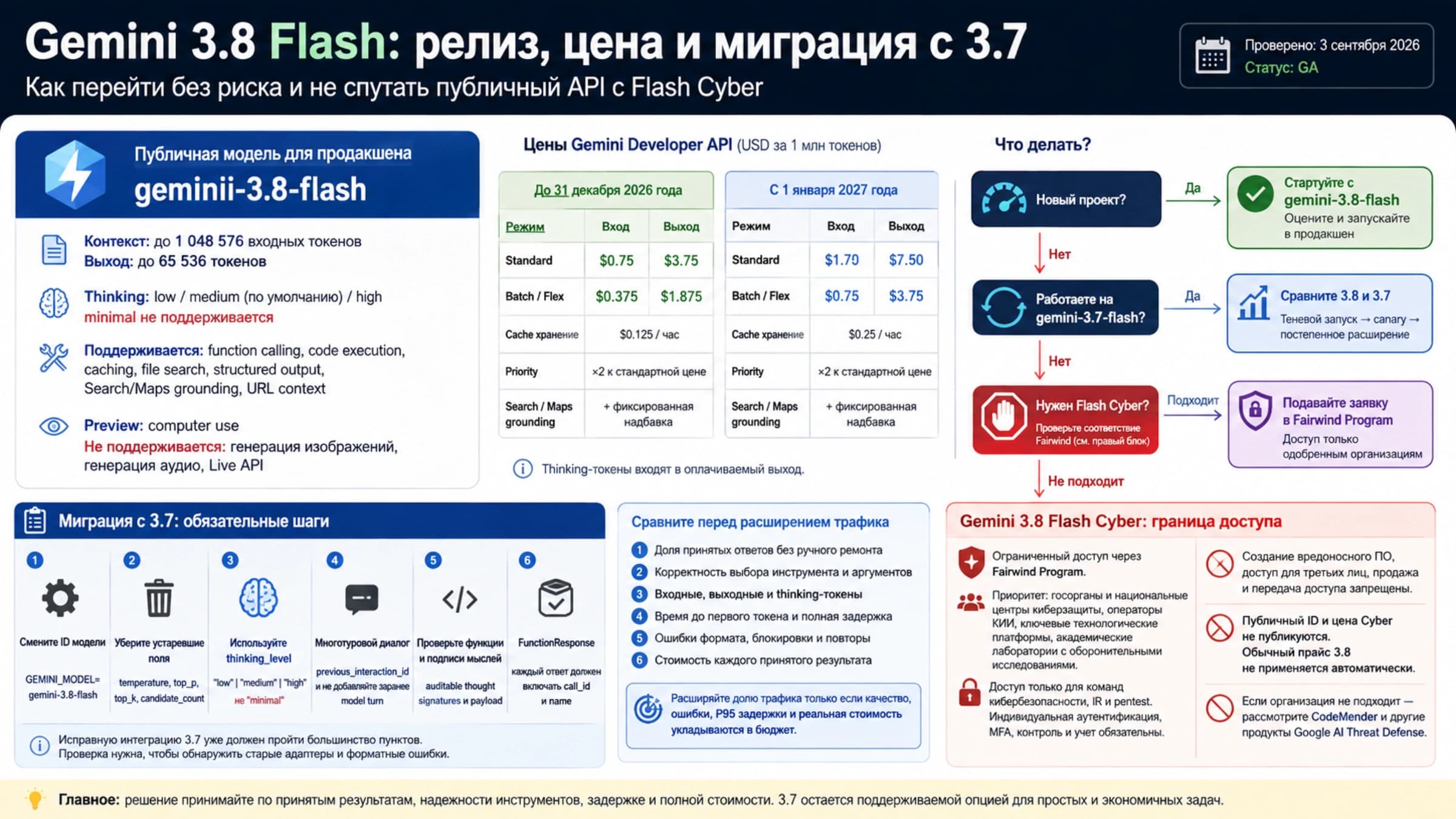 Путь решения от цены Gemini 3.8 Flash и пробного перехода с 3.7 до проверки доступа к Flash Cyber