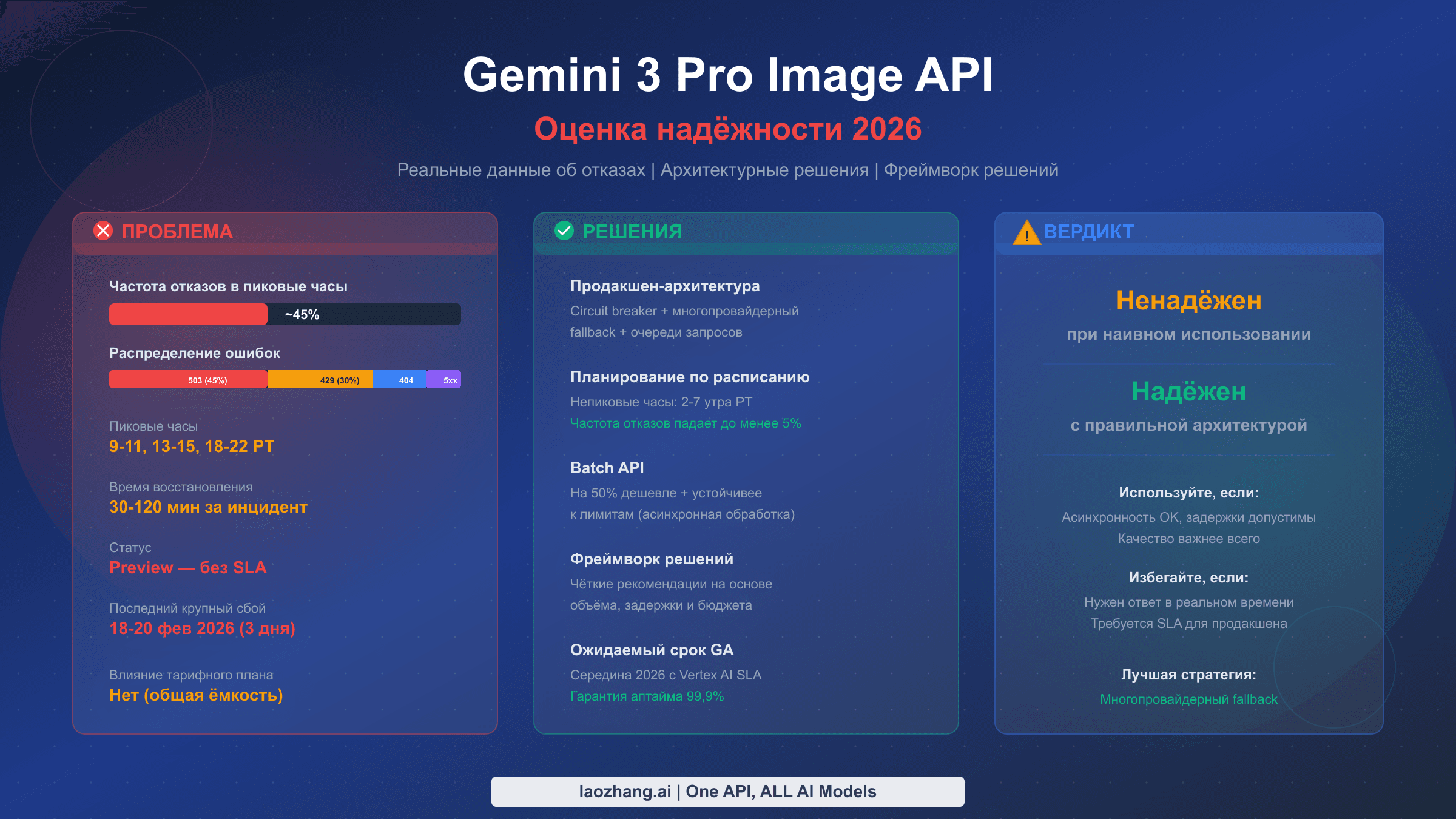 Оценка надёжности Gemini 3 Pro Image API с данными об отказах и архитектурными решениями