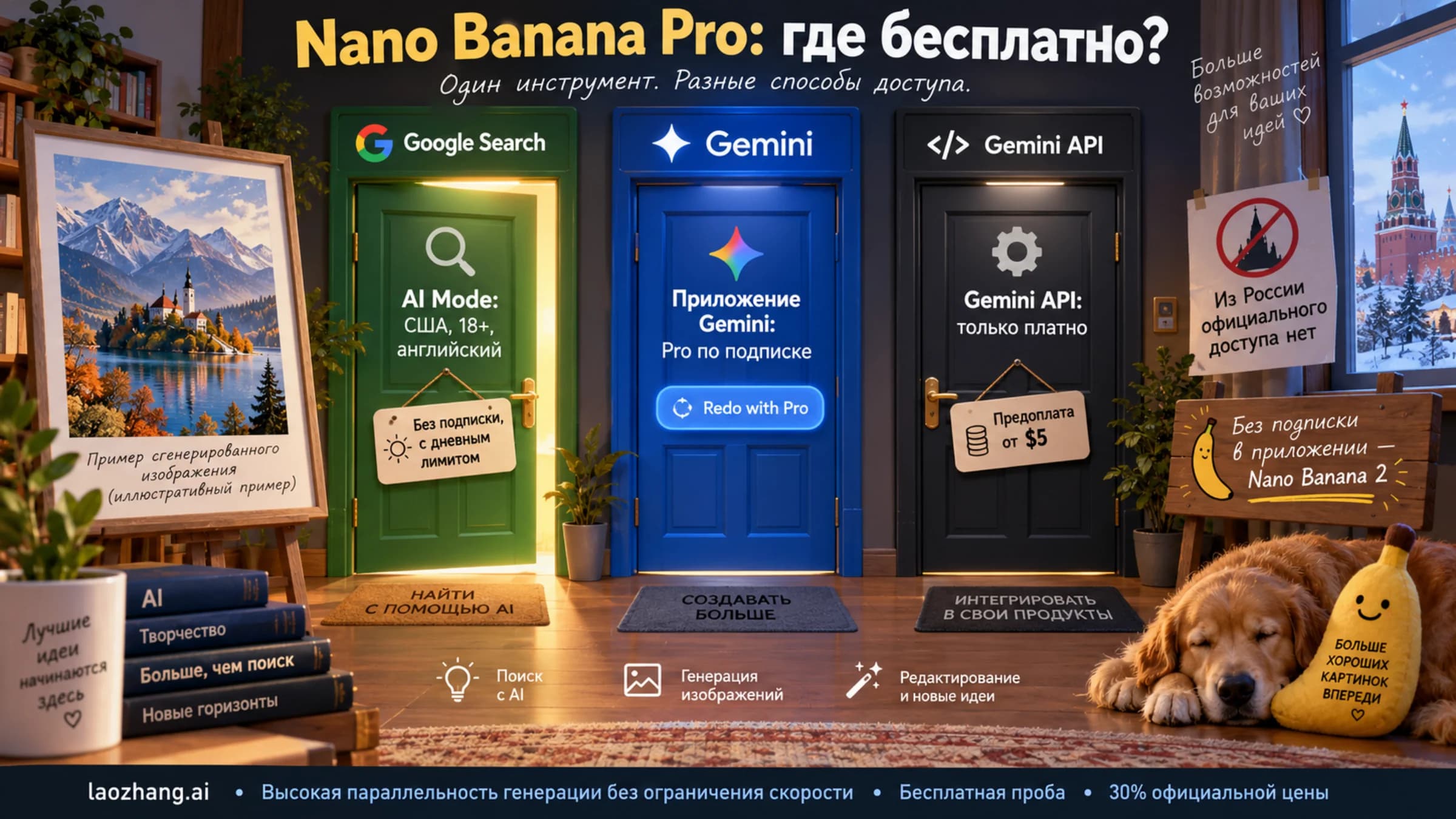 Nano Banana Pro бесплатно в AI Mode только для взрослых в США; приложение по подписке, API платный