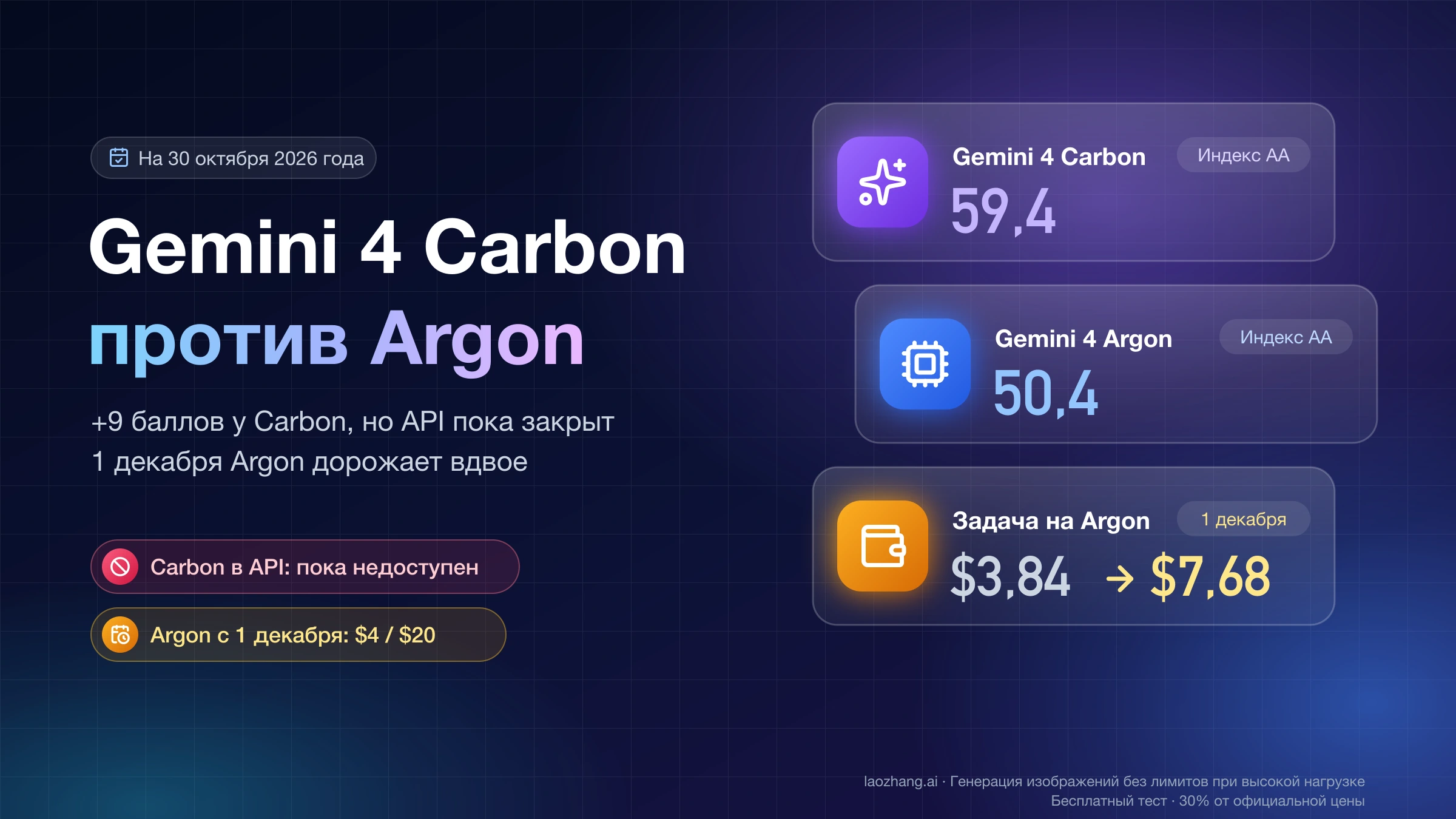 Gemini 4 Carbon против Argon: индекс AA 59,4 и 50,4, задача на Argon с 1 декабря дорожает с $3,84 до $7,68