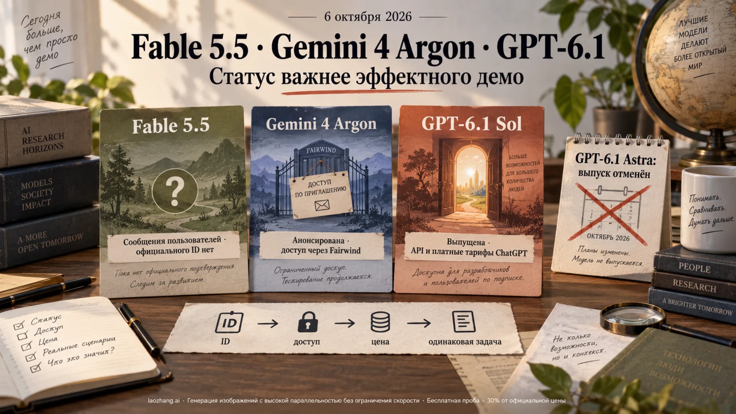 Статус на 6 октября 2026 года: слухи о Fable 5.5, ограниченный доступ к Gemini 4 Argon, выпущенная GPT-6.1 Sol и отменённая Astra