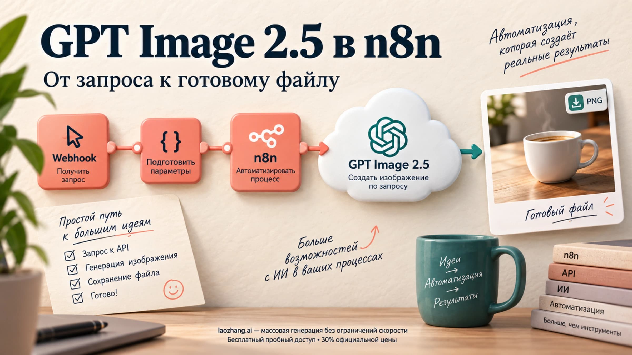 Автоматизация n8n: запрос к GPT Image 2.5 и получение готового файла PNG