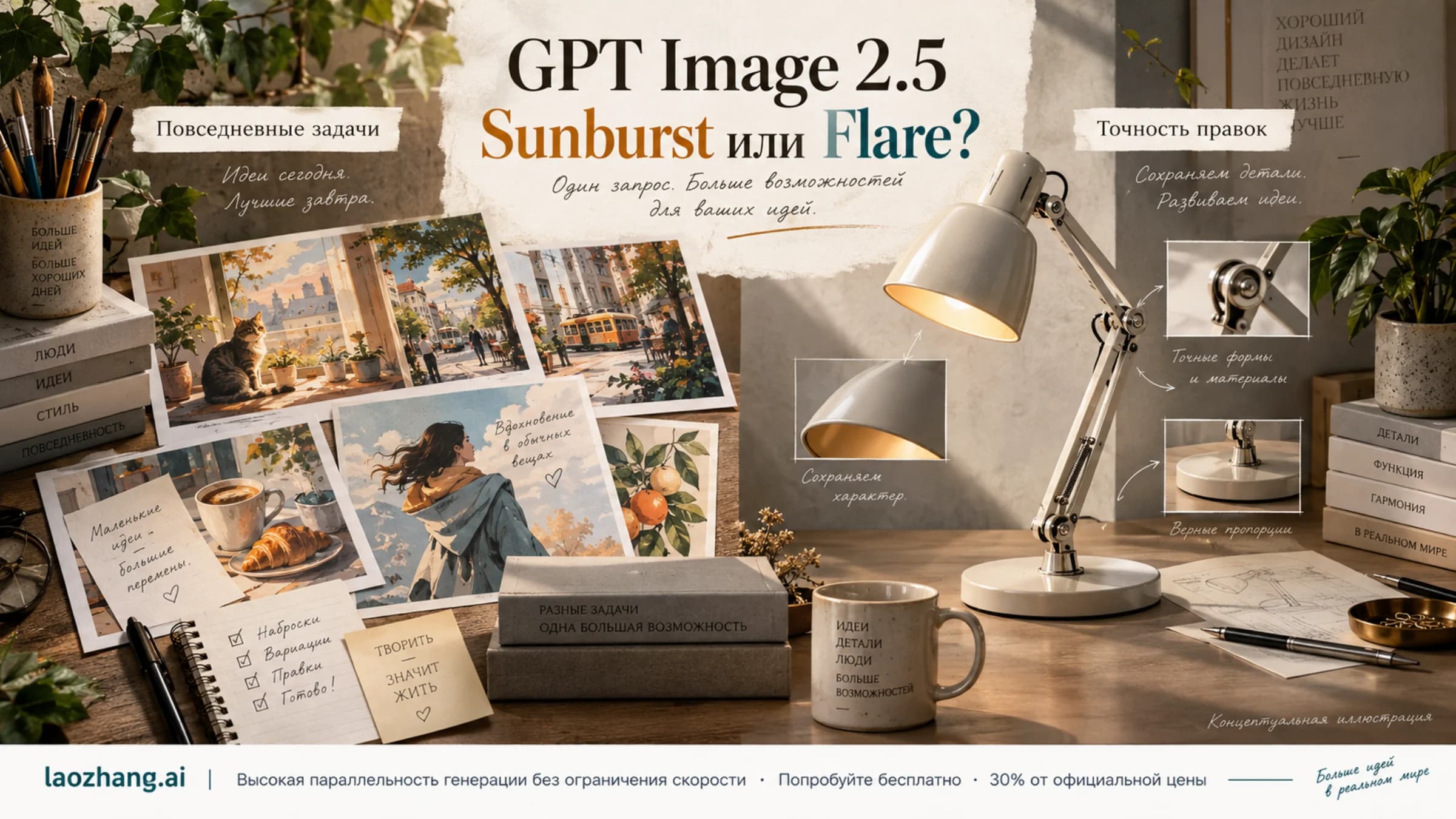 Концептуальная иллюстрация выбора GPT Image 2.5: повседневные творческие задачи и проверка точности правок