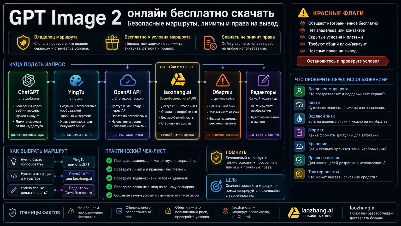 Доска безопасности GPT Image 2: владелец маршрута, бесплатный доступ, загрузка и права на результат